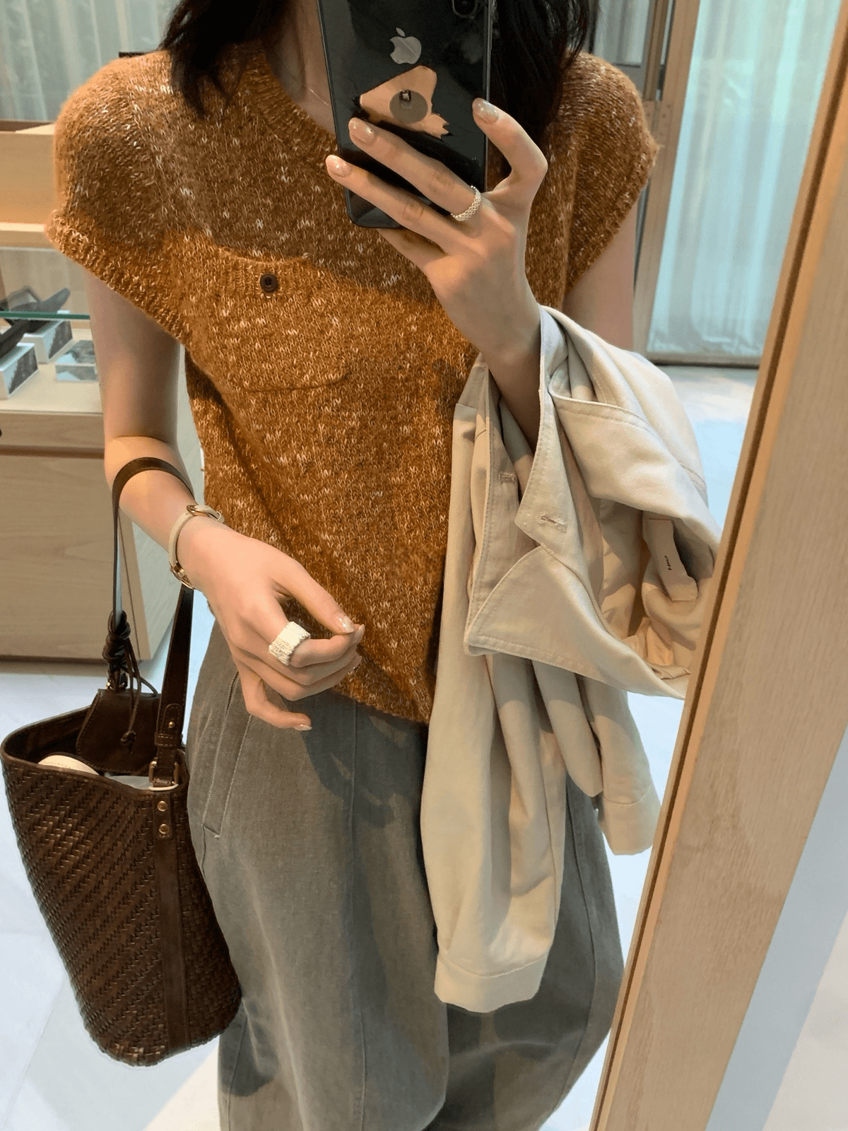 이른 가을 켜기 새로운 한 부서 품격 출퇴근 작은 调性 라운드 넥 풀오버 반팔 보온 스웨터 상세 이미지 16