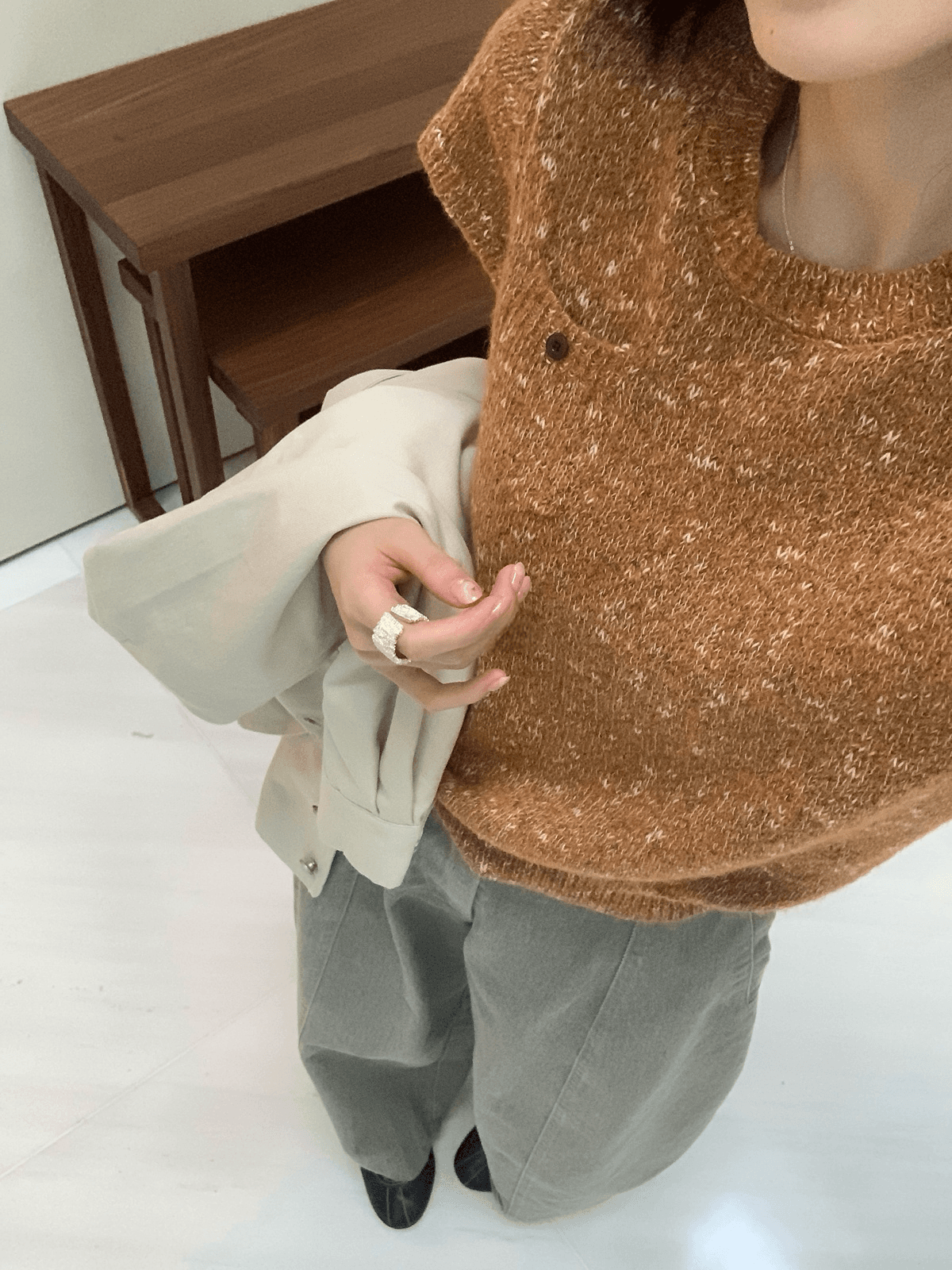 이른 가을 켜기 새로운 한 부서 품격 출퇴근 작은 调性 라운드 넥 풀오버 반팔 보온 스웨터 상세 이미지 19