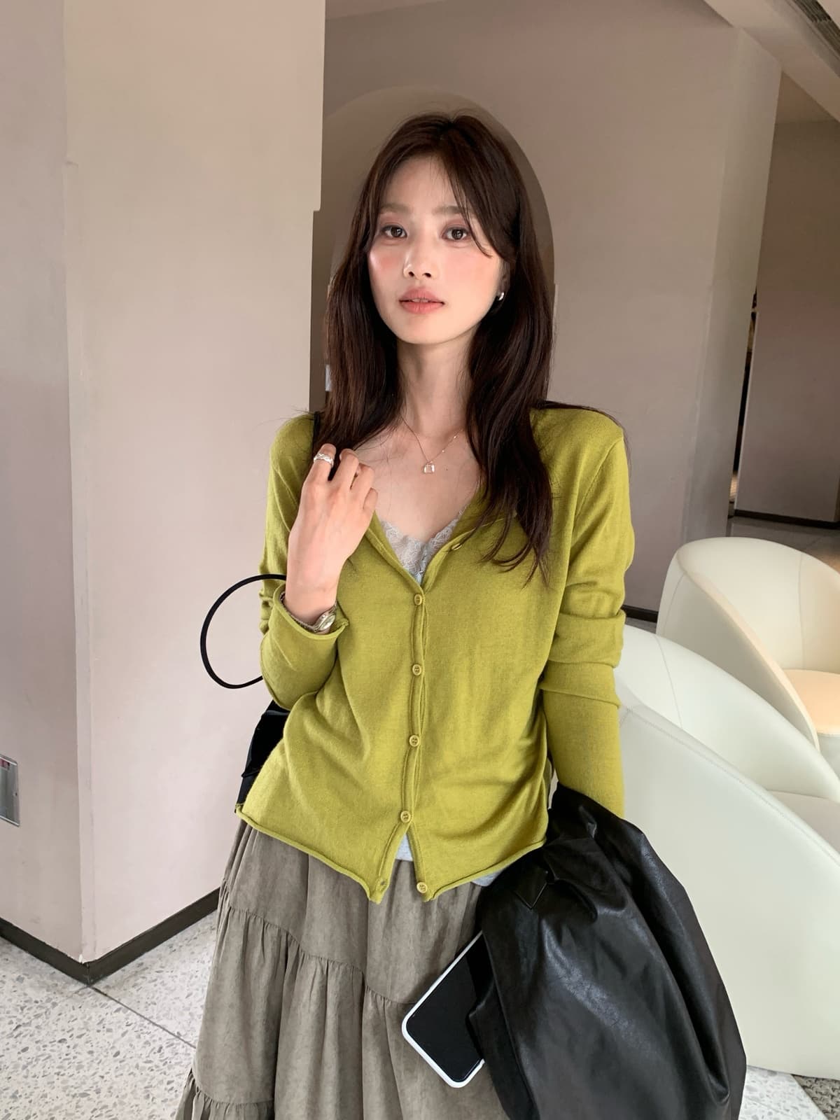 26 가을 켜기 새로운 인력 한 조각 느긋한 기타 색상 얇은 스타일 다용도 니트 오픈 가디건 상세 이미지 7
