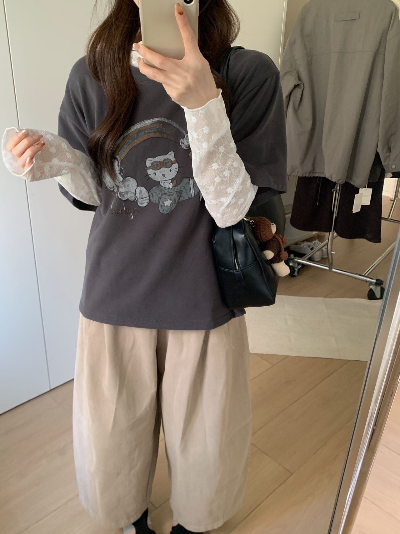 실사 26 가을 켜기 새로운 한 부서 만화 패턴 다용도 출퇴근 반팔 티셔츠 상세 이미지 5