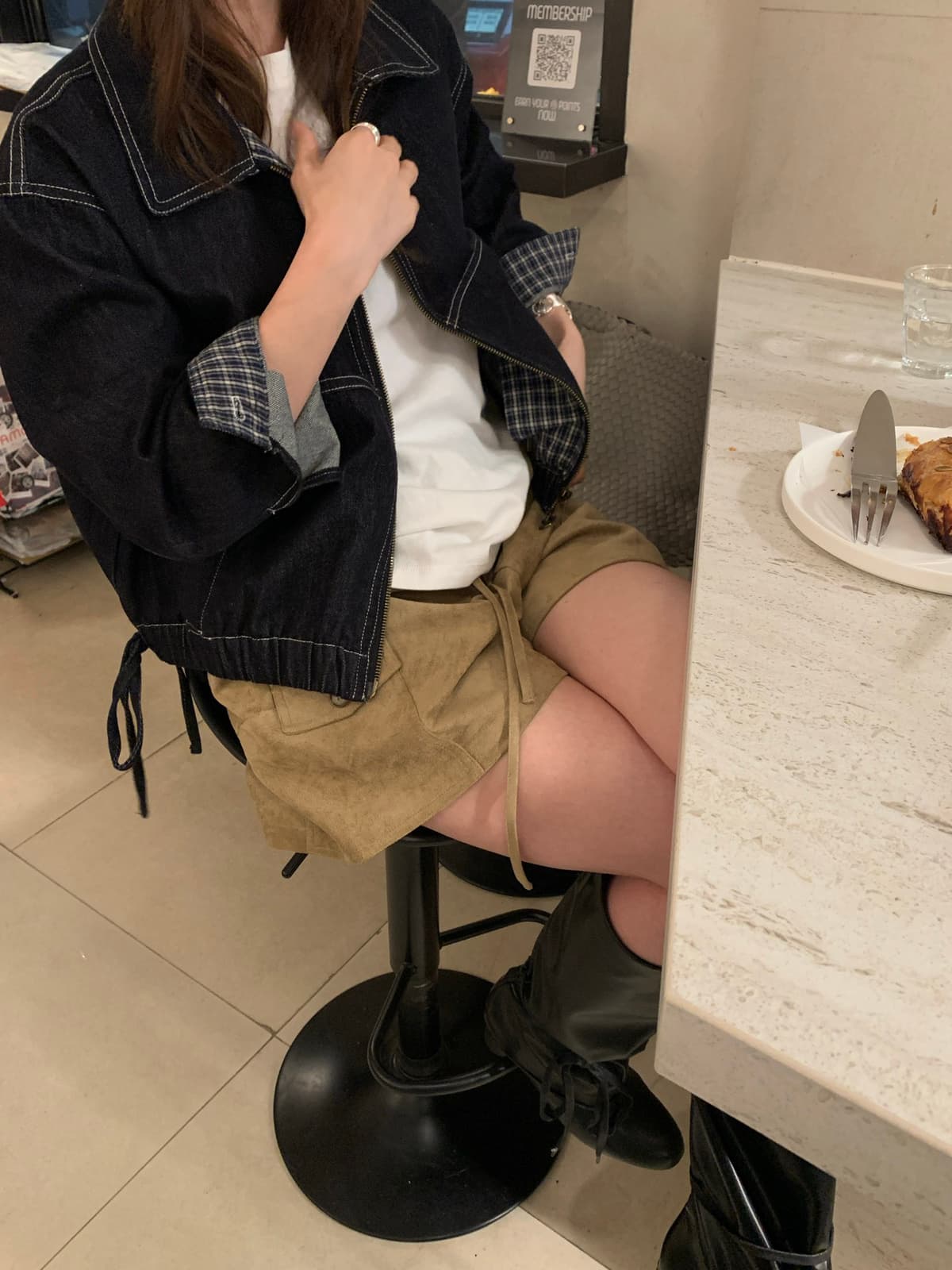 가을 켜기 새로운 레트로 명시적 스티치 폴로 칼라 데님 재킷 한 부서 캐주얼 와 성별 느긋한 배색 선 흔적 데님 재킷 상세 이미지 12