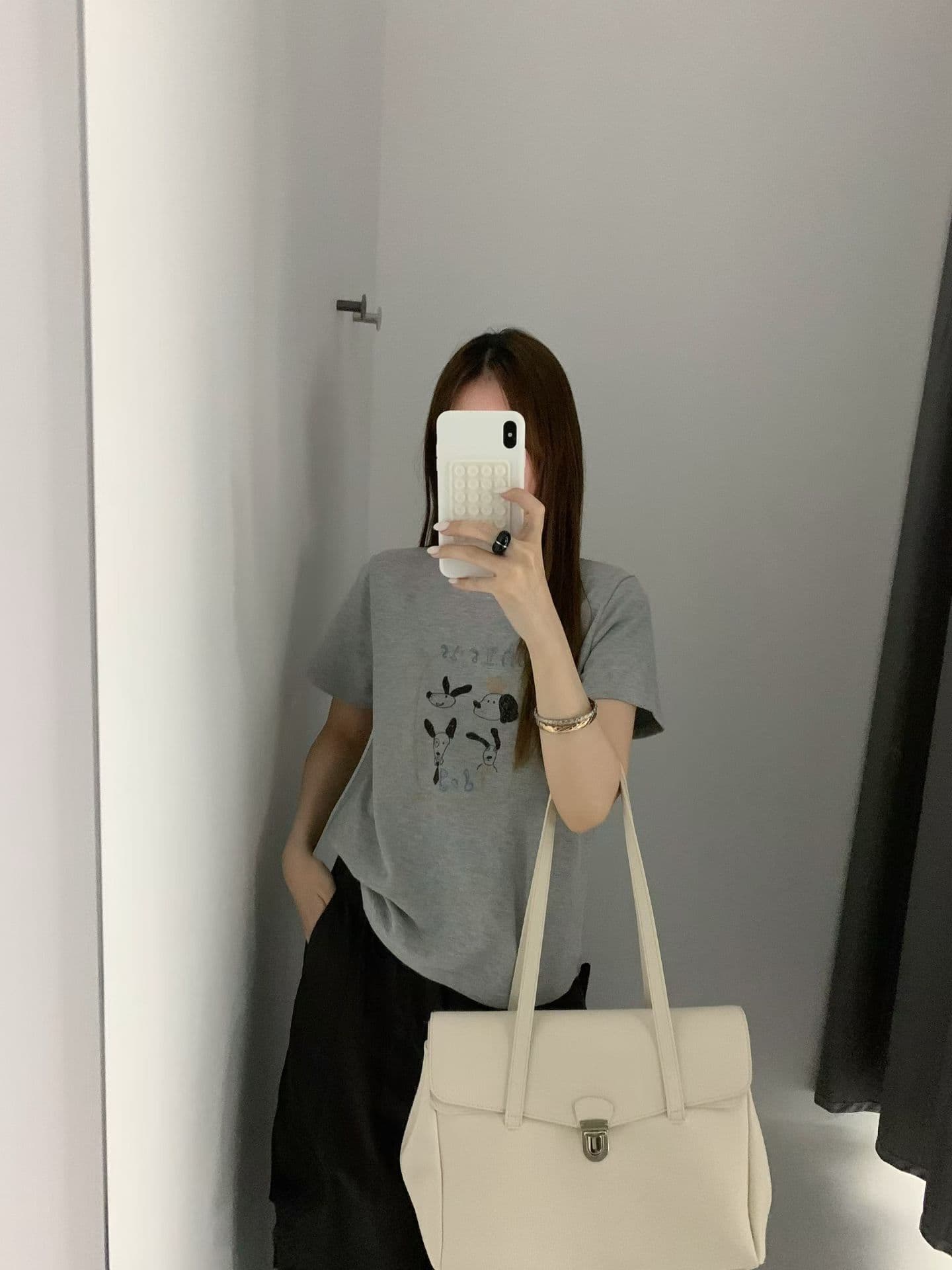 실사 26 가을 켜기 새로운 낮음 포화 된 색 라인 강아지 루즈핏 t 캐주얼 만화 프린트 자이언트 다용도 반팔 티셔츠 상세 이미지 3