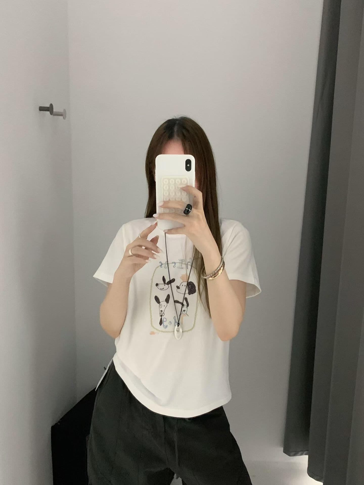 실사 26 가을 켜기 새로운 낮음 포화 된 색 라인 강아지 루즈핏 t 캐주얼 만화 프린트 자이언트 다용도 반팔 티셔츠 상세 이미지 10