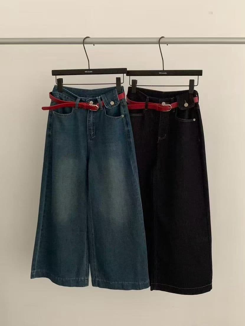 실사 26 가을 켜기 새로운 레트로 미니멀리즘 빨간색 벨트 내 젓기 바지 청바지 벨트 포함 상세 이미지 2