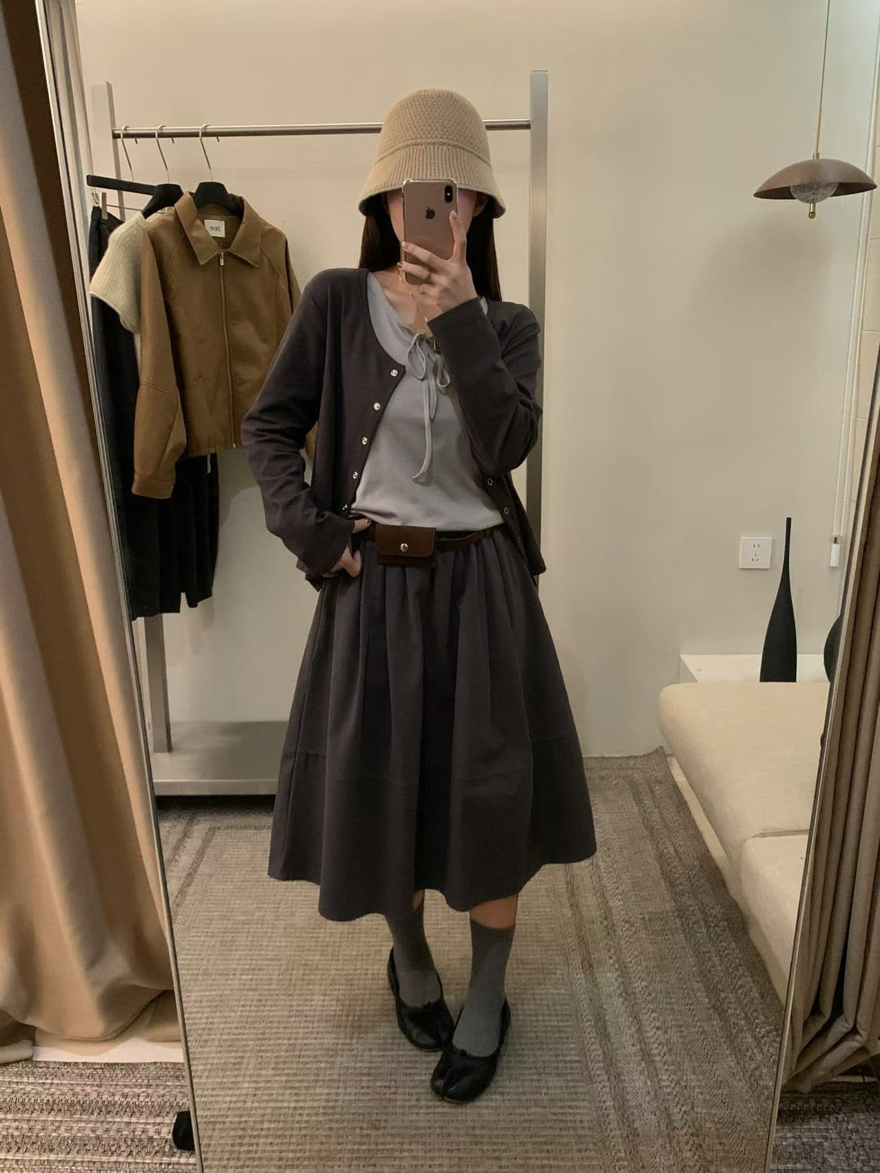 실사 26 가을 켜기 새로운 매장 주요 추진력 폭발 레트로 워크웨어 바람 A라인 스커트 다용도 반신 스커트 경기 힙색 상세 이미지 12