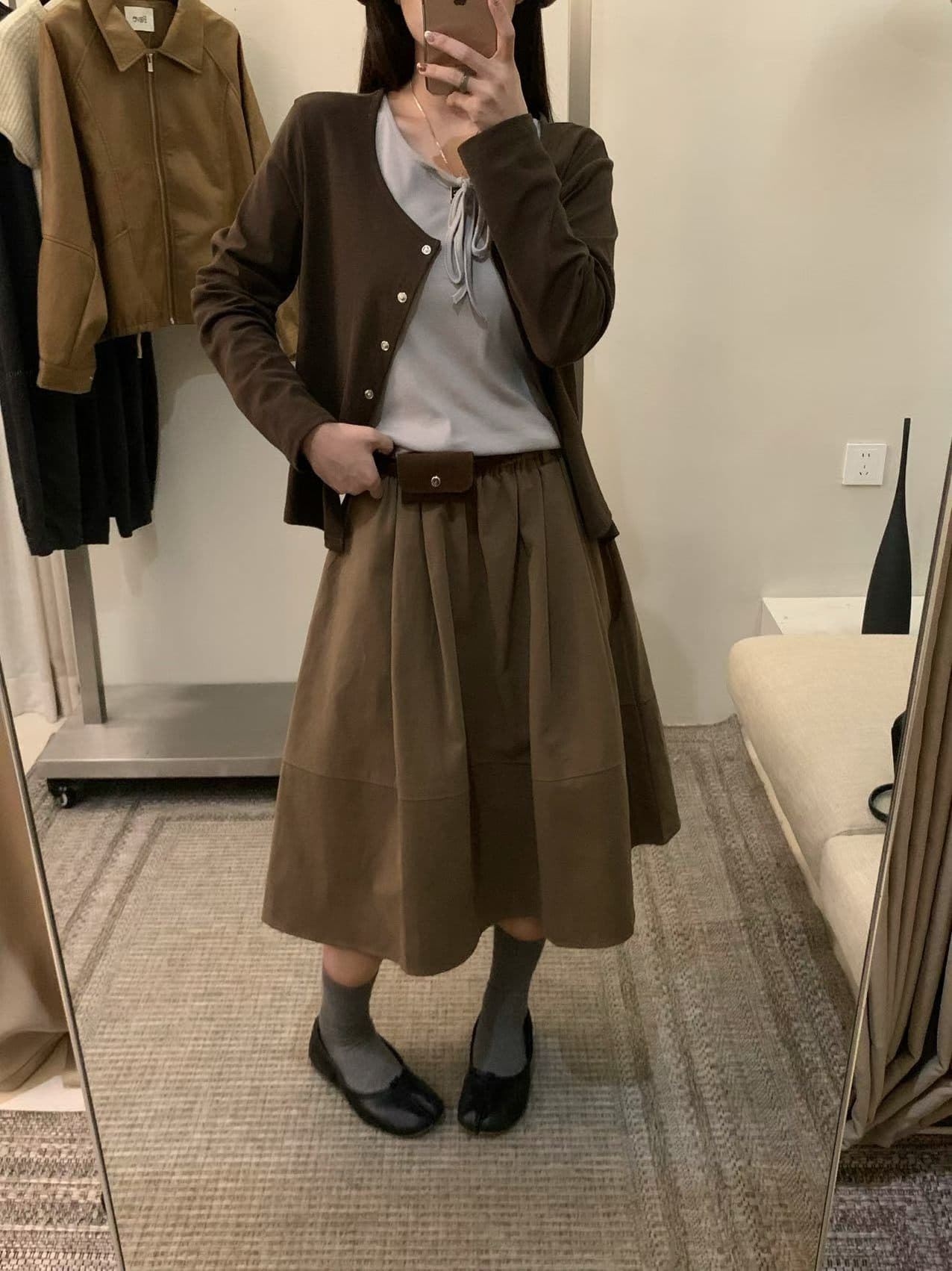실사 26 가을 켜기 새로운 매장 주요 추진력 폭발 레트로 워크웨어 바람 A라인 스커트 다용도 반신 스커트 경기 힙색 상세 이미지 18