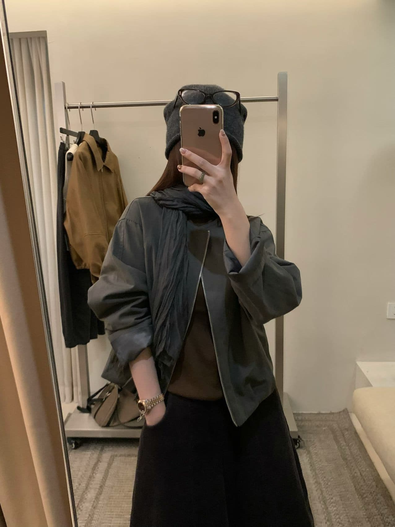 실사 26 가을 켜기 새로운 미니멀리즘 캐주얼 라운드 넥 지퍼 루즈핏 짧은 외투 가치가 없다. 스카프 상세 이미지 11
