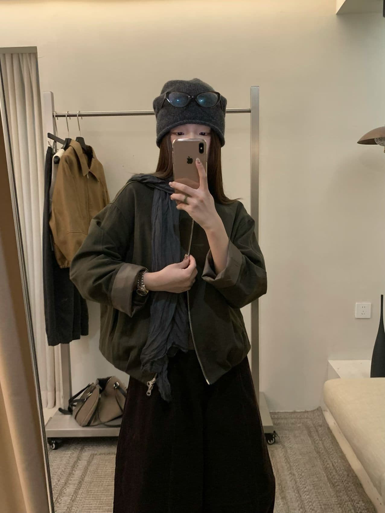 실사 26 가을 켜기 새로운 미니멀리즘 캐주얼 라운드 넥 지퍼 루즈핏 짧은 외투 가치가 없다. 스카프 상세 이미지 14