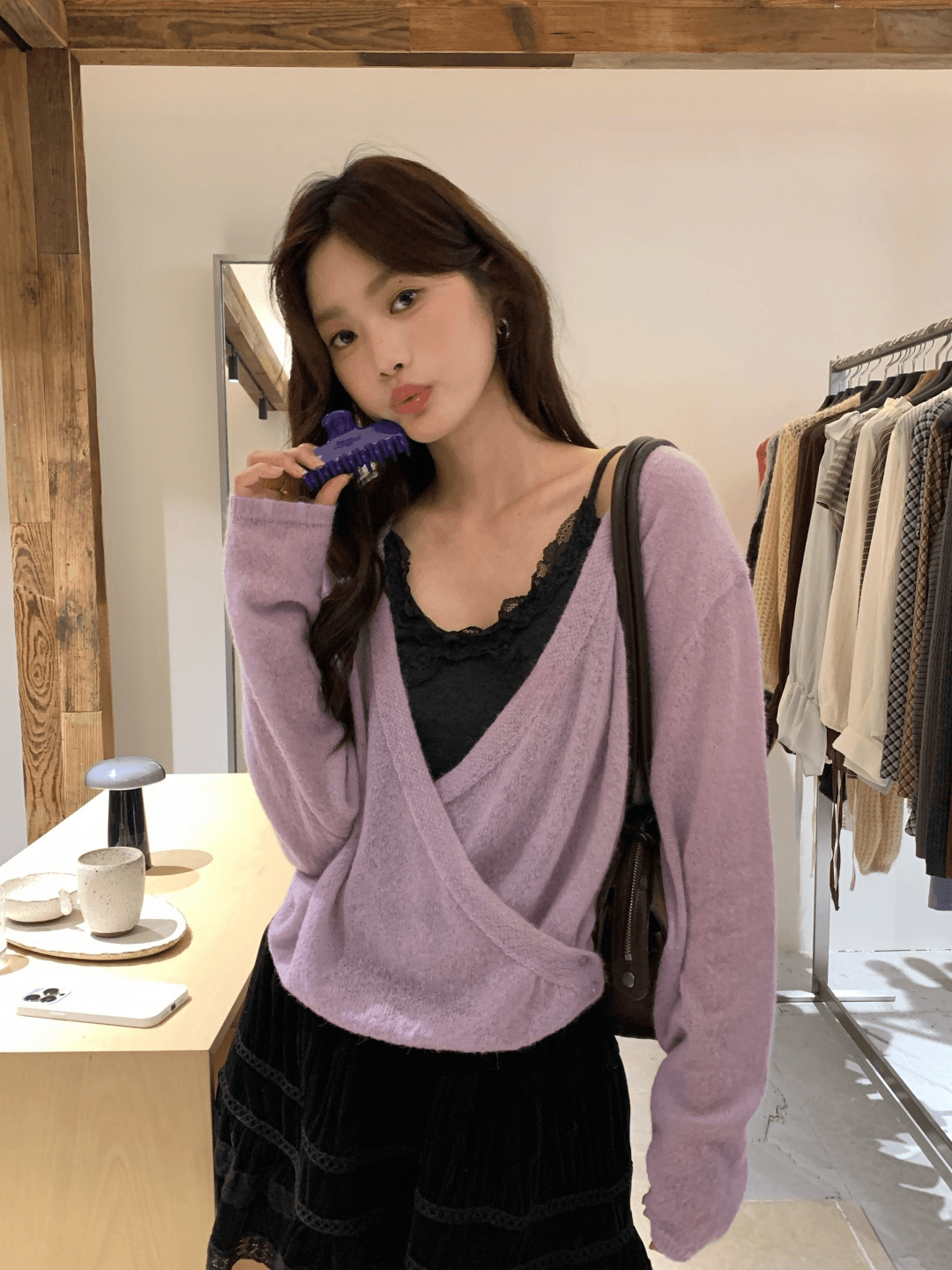 가을 켜기 새로운 슈퍼 있음 분위기 센스 느긋한 부서 스택 착용 다용도 느긋한 센스 비스듬한 삽입 단추 디자인 니트 오픈 가디건 이미지 3
