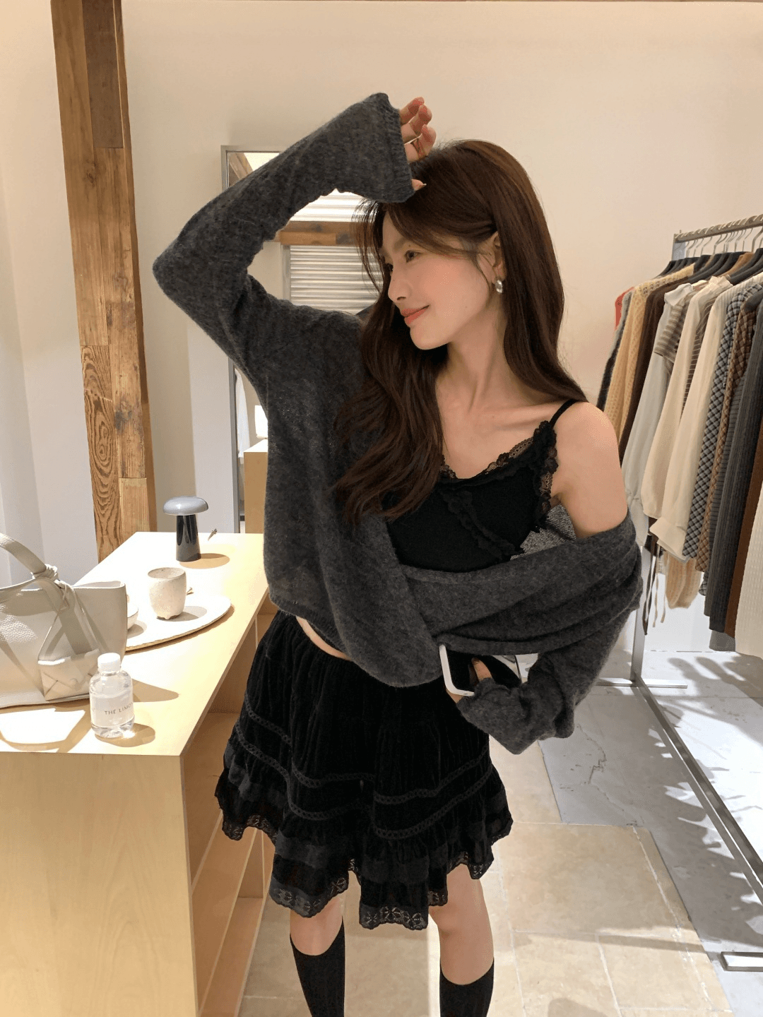 가을 켜기 새로운 슈퍼 있음 분위기 센스 느긋한 부서 스택 착용 다용도 느긋한 센스 비스듬한 삽입 단추 디자인 니트 오픈 가디건 이미지 4