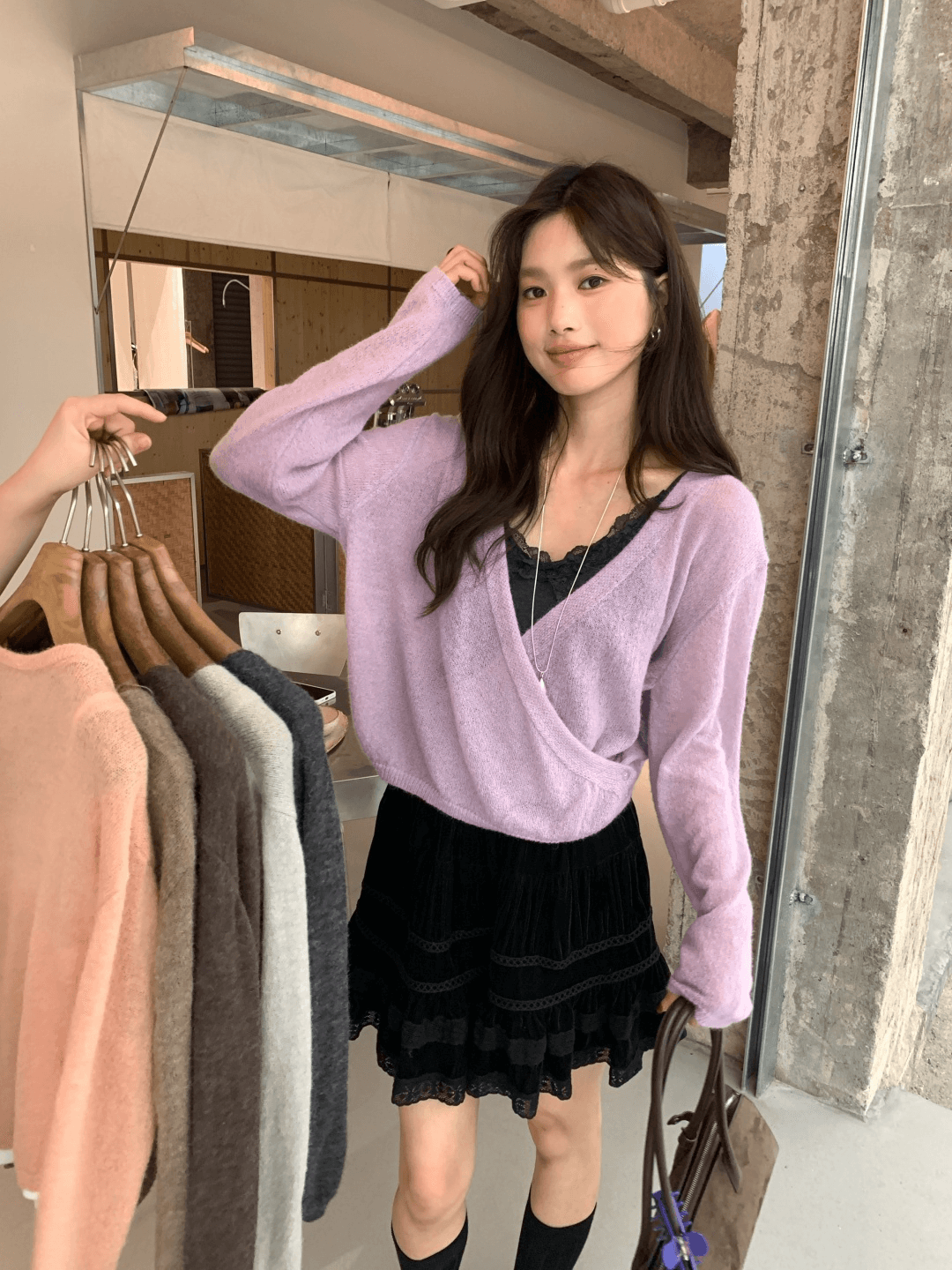 가을 켜기 새로운 슈퍼 있음 분위기 센스 느긋한 부서 스택 착용 다용도 느긋한 센스 비스듬한 삽입 단추 디자인 니트 오픈 가디건 상세 이미지 3
