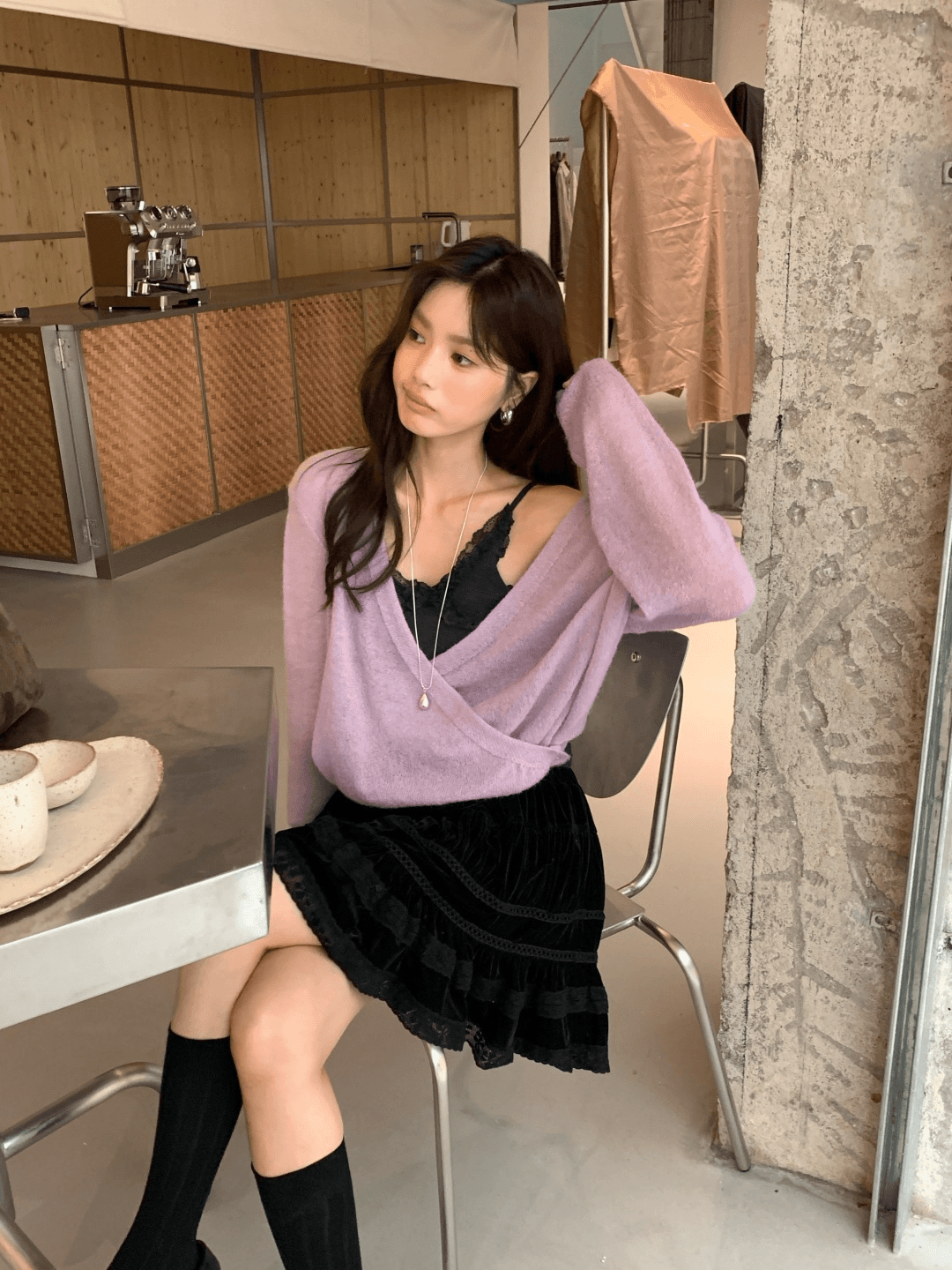 가을 켜기 새로운 슈퍼 있음 분위기 센스 느긋한 부서 스택 착용 다용도 느긋한 센스 비스듬한 삽입 단추 디자인 니트 오픈 가디건 상세 이미지 6