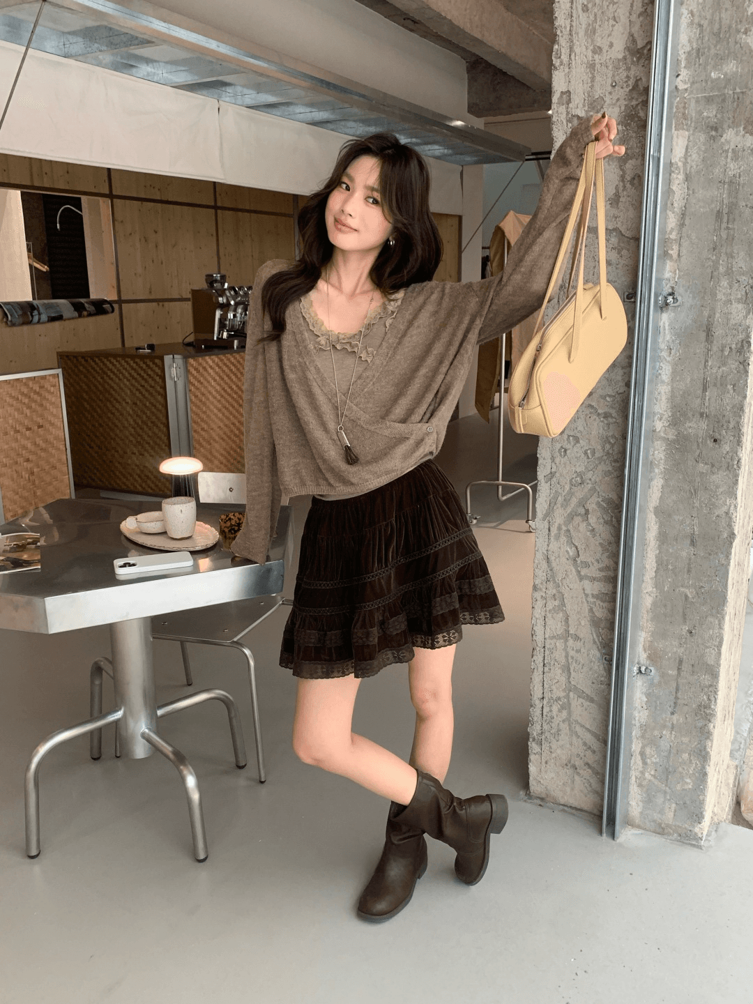 가을 켜기 새로운 슈퍼 있음 분위기 센스 느긋한 부서 스택 착용 다용도 느긋한 센스 비스듬한 삽입 단추 디자인 니트 오픈 가디건 상세 이미지 13