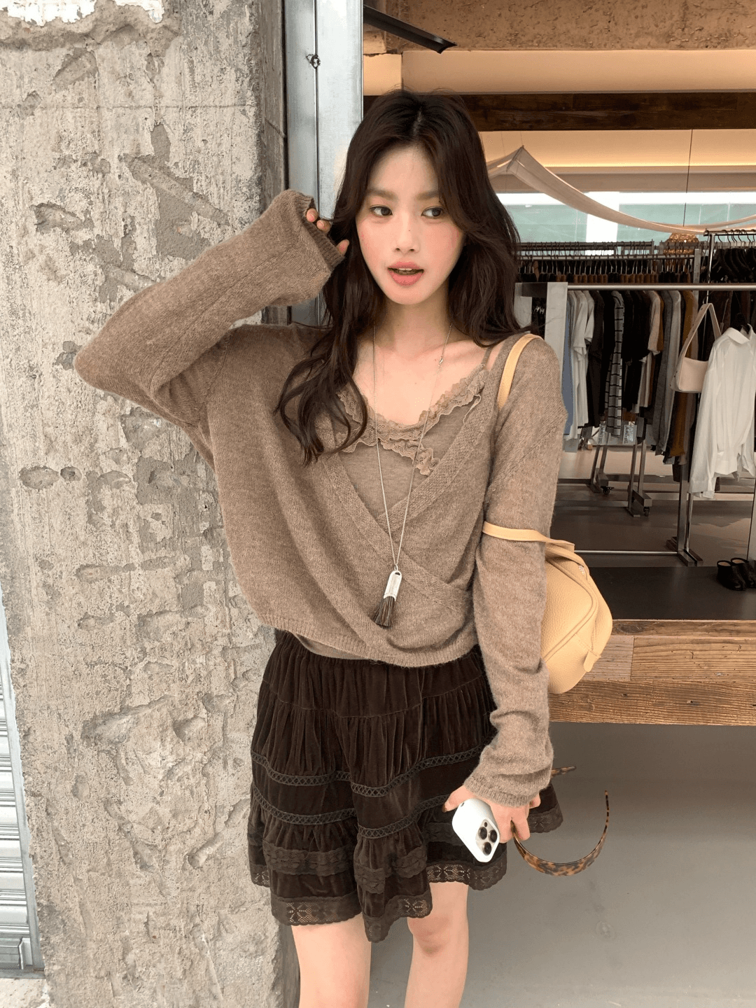 가을 켜기 새로운 슈퍼 있음 분위기 센스 느긋한 부서 스택 착용 다용도 느긋한 센스 비스듬한 삽입 단추 디자인 니트 오픈 가디건 상세 이미지 14
