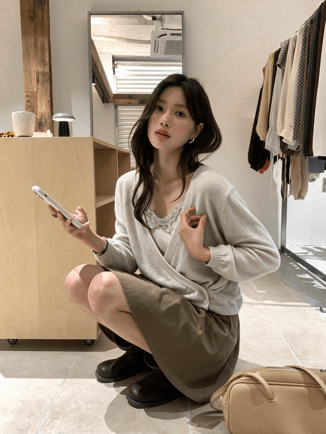 가을 켜기 새로운 슈퍼 있음 분위기 센스 느긋한 부서 스택 착용 다용도 느긋한 센스 비스듬한 삽입 단추 디자인 니트 오픈 가디건 상세 이미지 20