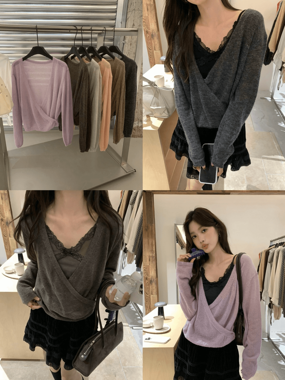 가을 켜기 새로운 슈퍼 있음 분위기 센스 느긋한 부서 스택 착용 다용도 느긋한 센스 비스듬한 삽입 단추 디자인 니트 오픈 가디건 상세 이미지 21