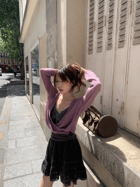 가을 켜기 새로운 슈퍼 있음 분위기 센스 느긋한 부서 스택 착용 다용도 느긋한 센스 비스듬한 삽입 단추 디자인 니트 오픈 가디건 이미지 3
