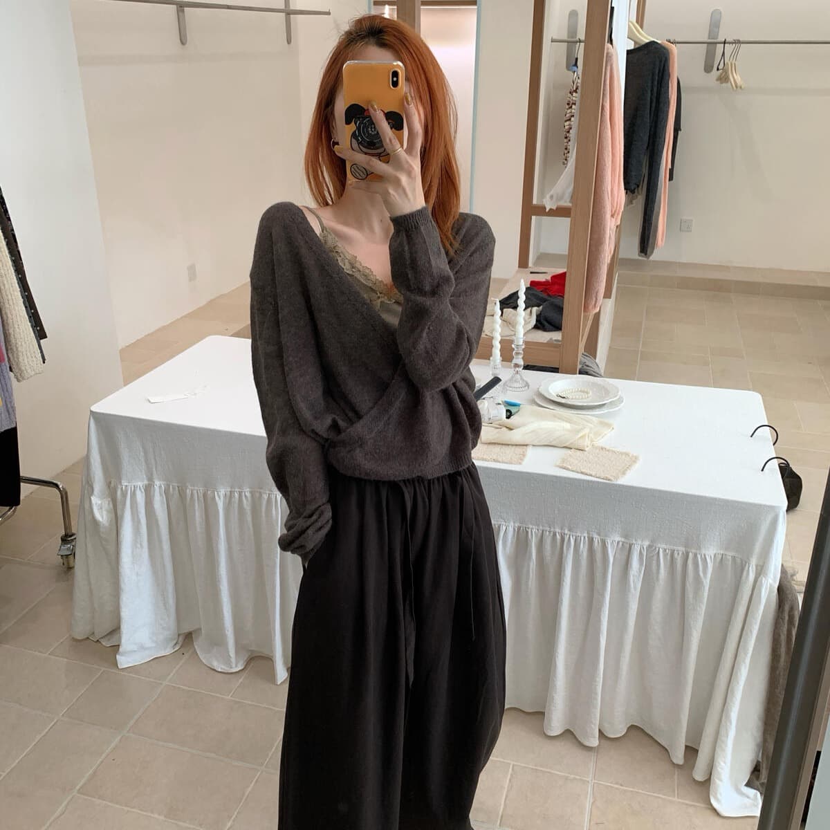 가을 켜기 새로운 슈퍼 있음 분위기 센스 느긋한 부서 스택 착용 다용도 느긋한 센스 비스듬한 삽입 단추 디자인 니트 오픈 가디건 이미지 6