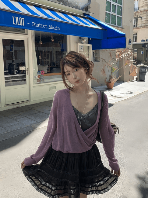 느슨함 달콤함 십자가 디자인 센스 오픈 가디건 인사이드 가져 가라. 슬립 세트 여성 가을 반신 치마바지 3종 세트 이미지 4