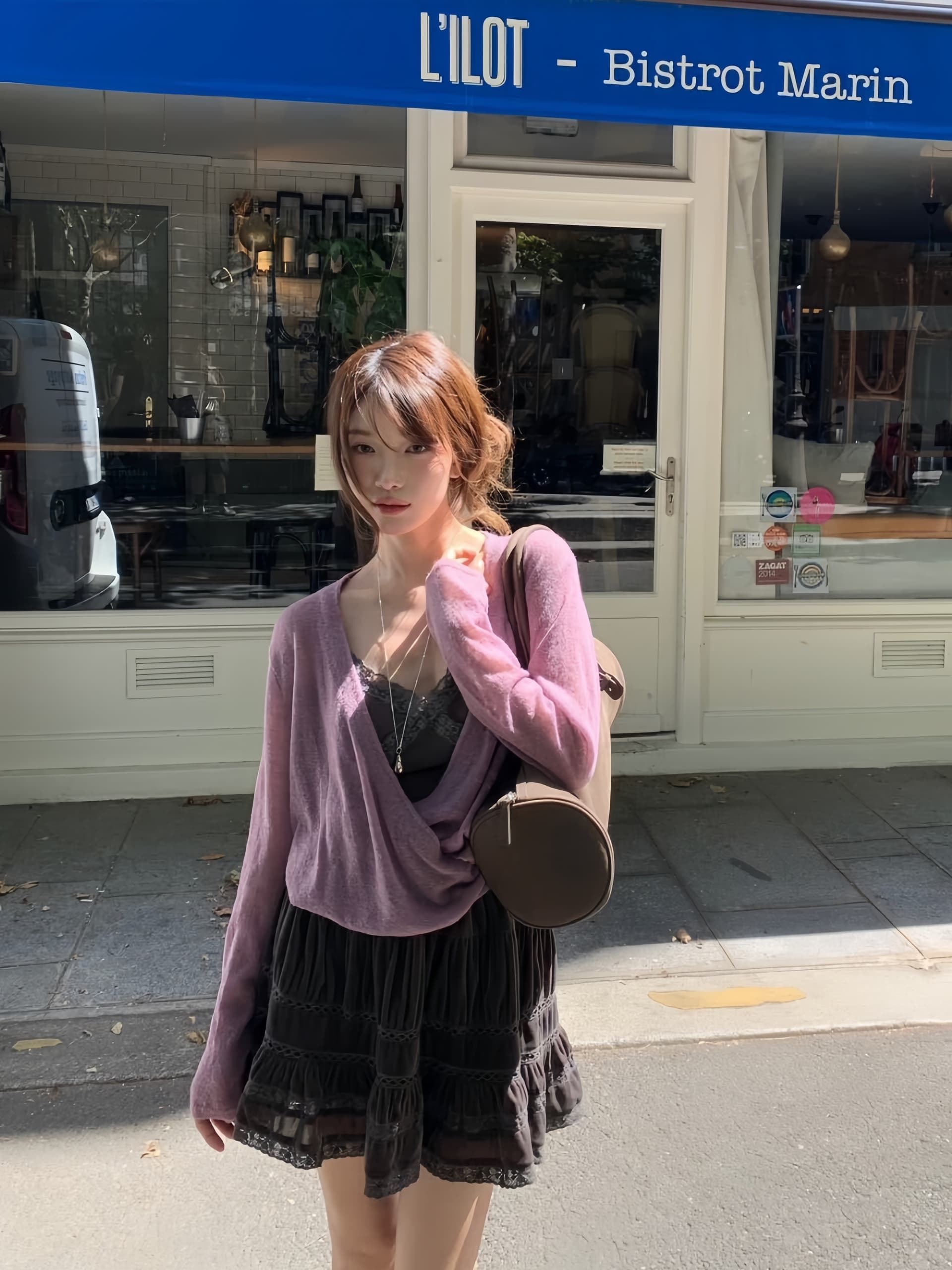 느슨함 달콤함 십자가 디자인 센스 오픈 가디건 인사이드 가져 가라. 슬립 세트 여성 가을 반신 치마바지 3종 세트 상세 이미지 5