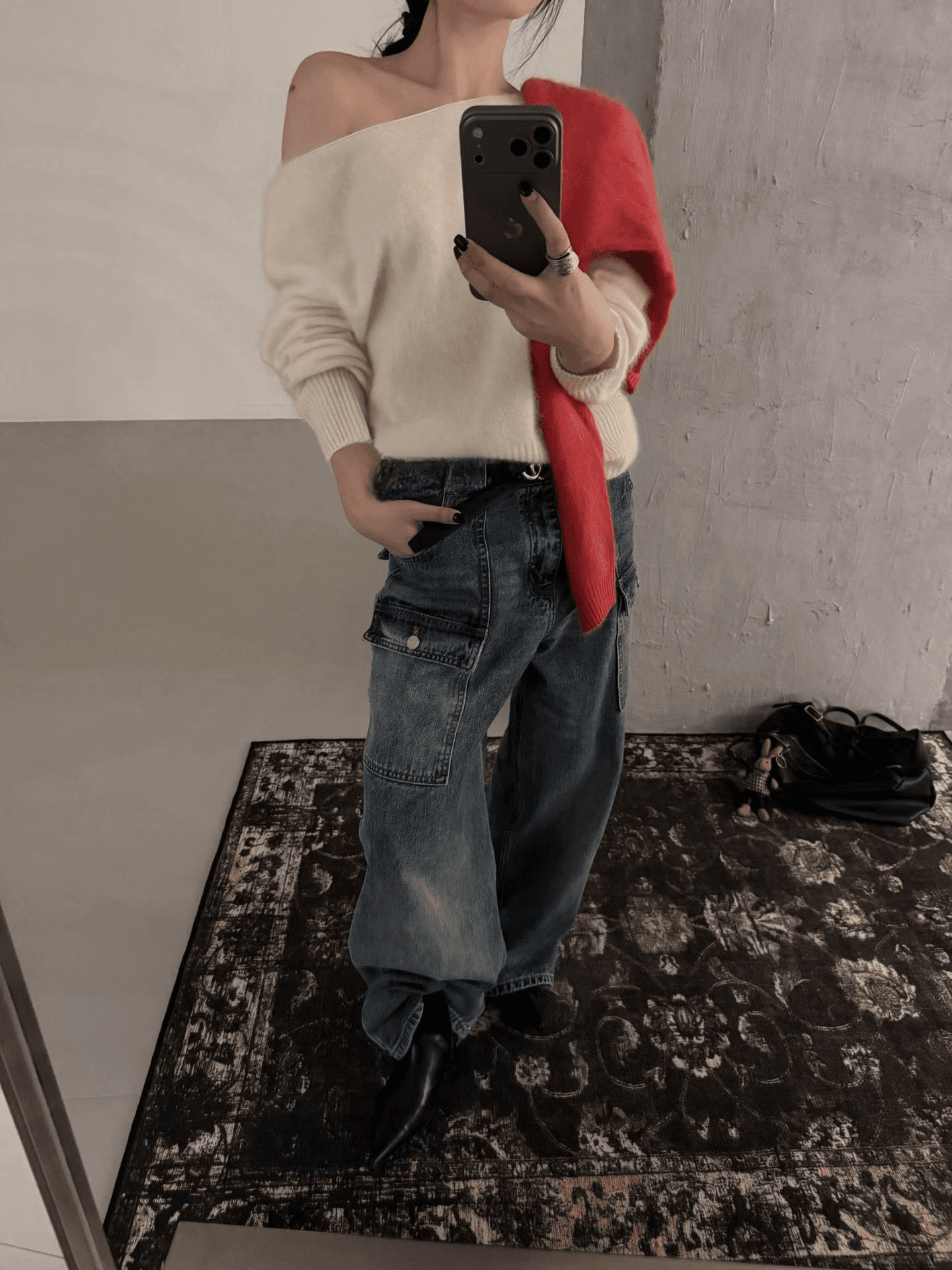 26 가을 켜기 새로운 한 부서 부드러운 오프숄더 루즈핏 단색 긴팔 당겨서 털 보온 스웨터 상세 이미지 11