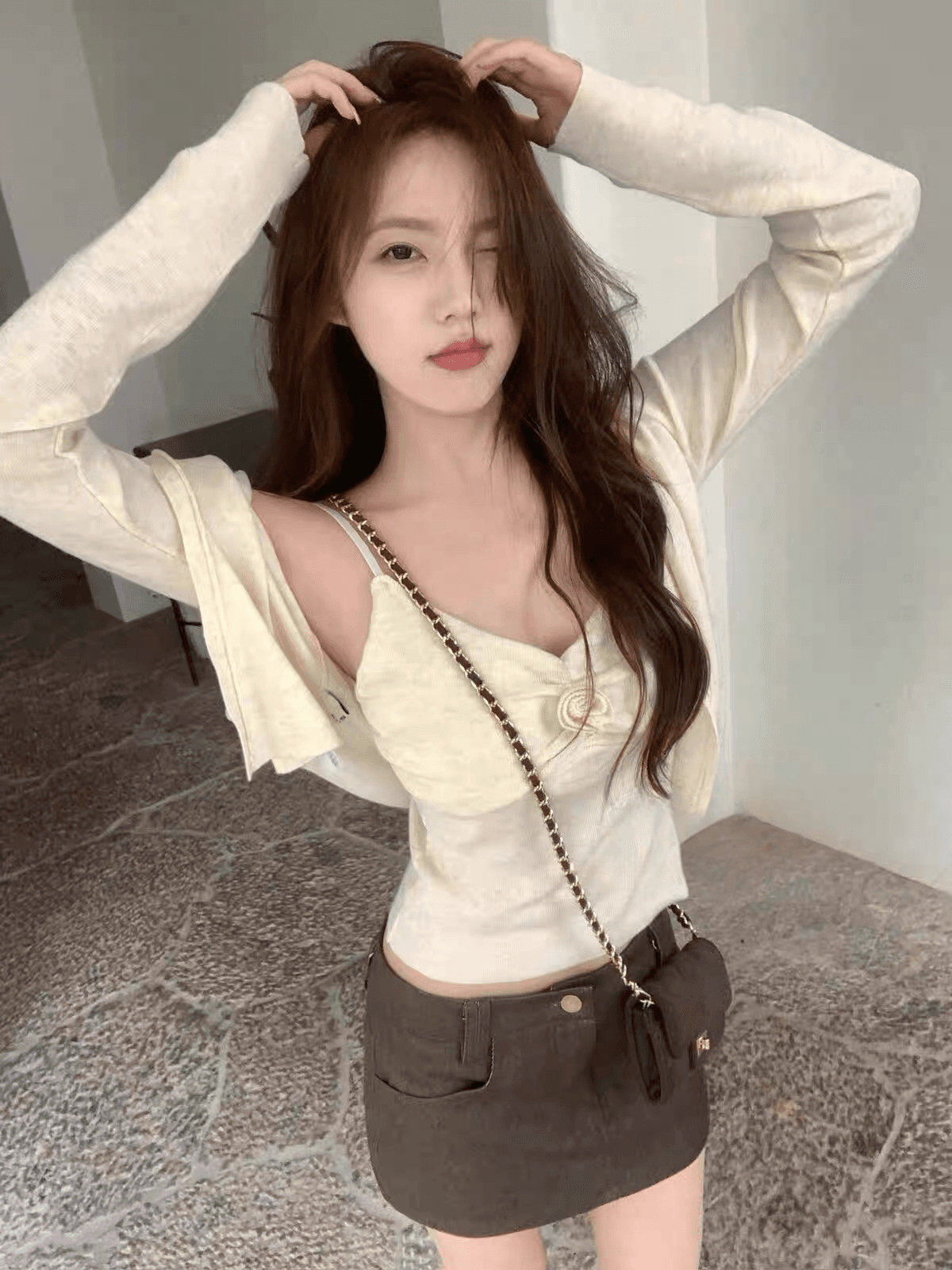 26 가을 켜기 새로운 한 부서 꽃 슬립 오픈 가디건 우연히 ~ 중 분위기 투피스 세트 세트 상세 이미지 8