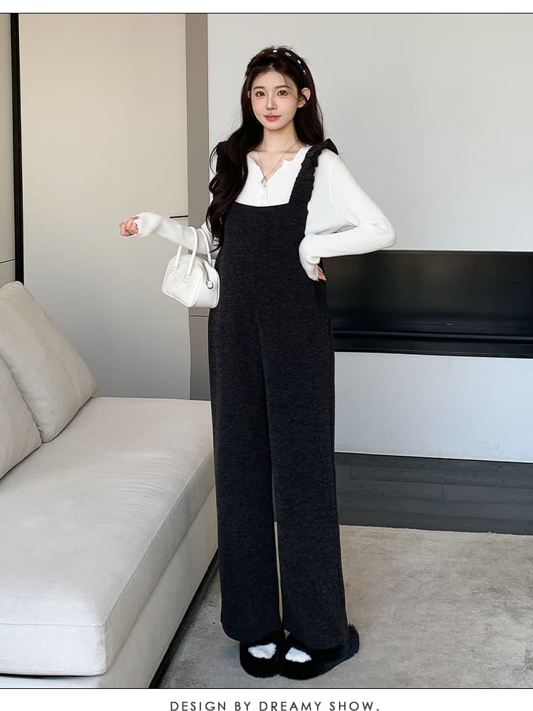 실사 임산부 2026 가을 겨울 새로운 한국 스타일 캐주얼 루즈핏 예쁜 스웨터 프릴 멜빵 바지 임산부 세트 상세 이미지 28