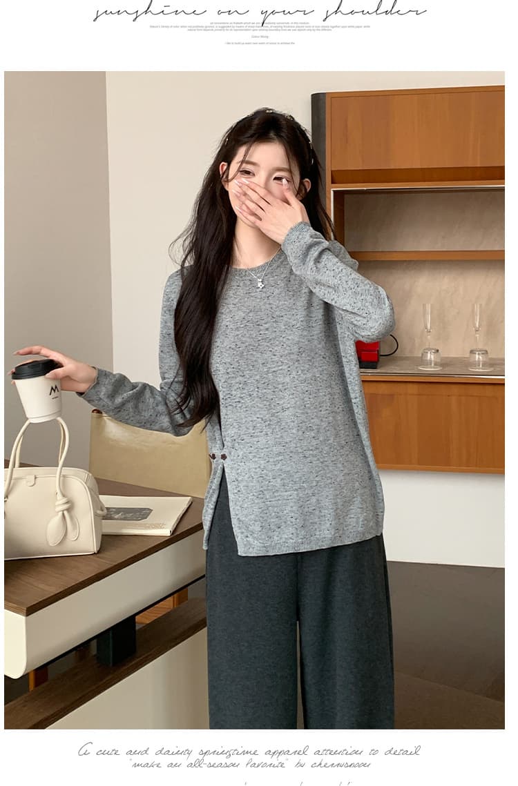 실사 지금 출산 착용 가을 겨울 새로운 마술 색상 양모 트임 니트 맨위 찹쌀 플러시 와이드 레그 팬츠 세트 상세 이미지 21