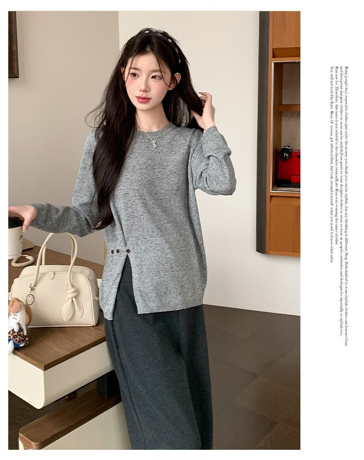 실사 지금 출산 착용 가을 겨울 새로운 마술 색상 양모 트임 니트 맨위 찹쌀 플러시 와이드 레그 팬츠 세트 상세 이미지 22