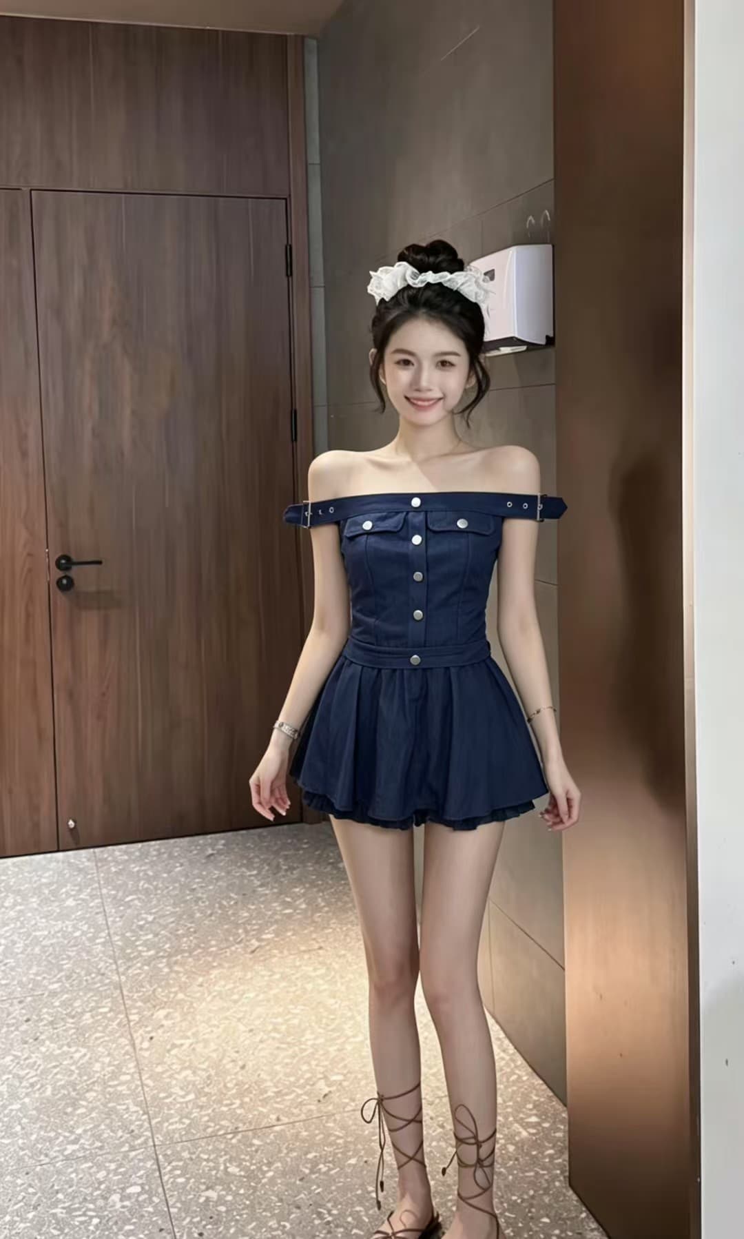 2026 부서 핫걸 품격 오프숄더 맨위 다용도 짧은 바지 투피스 세트 상세 이미지 2