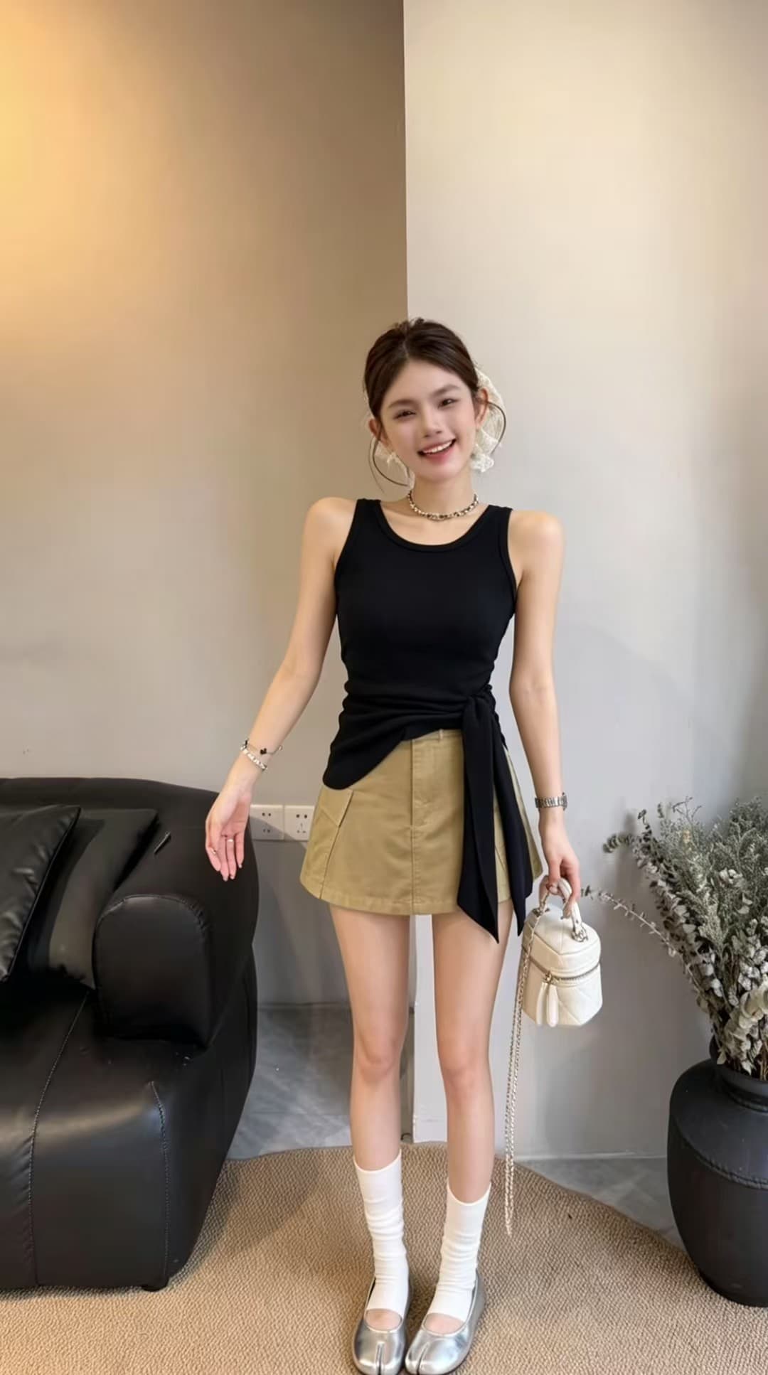 불규칙 레이스업 조끼 달콤한 차가운 워크웨어 반바지 그룹 세트 이미지 2