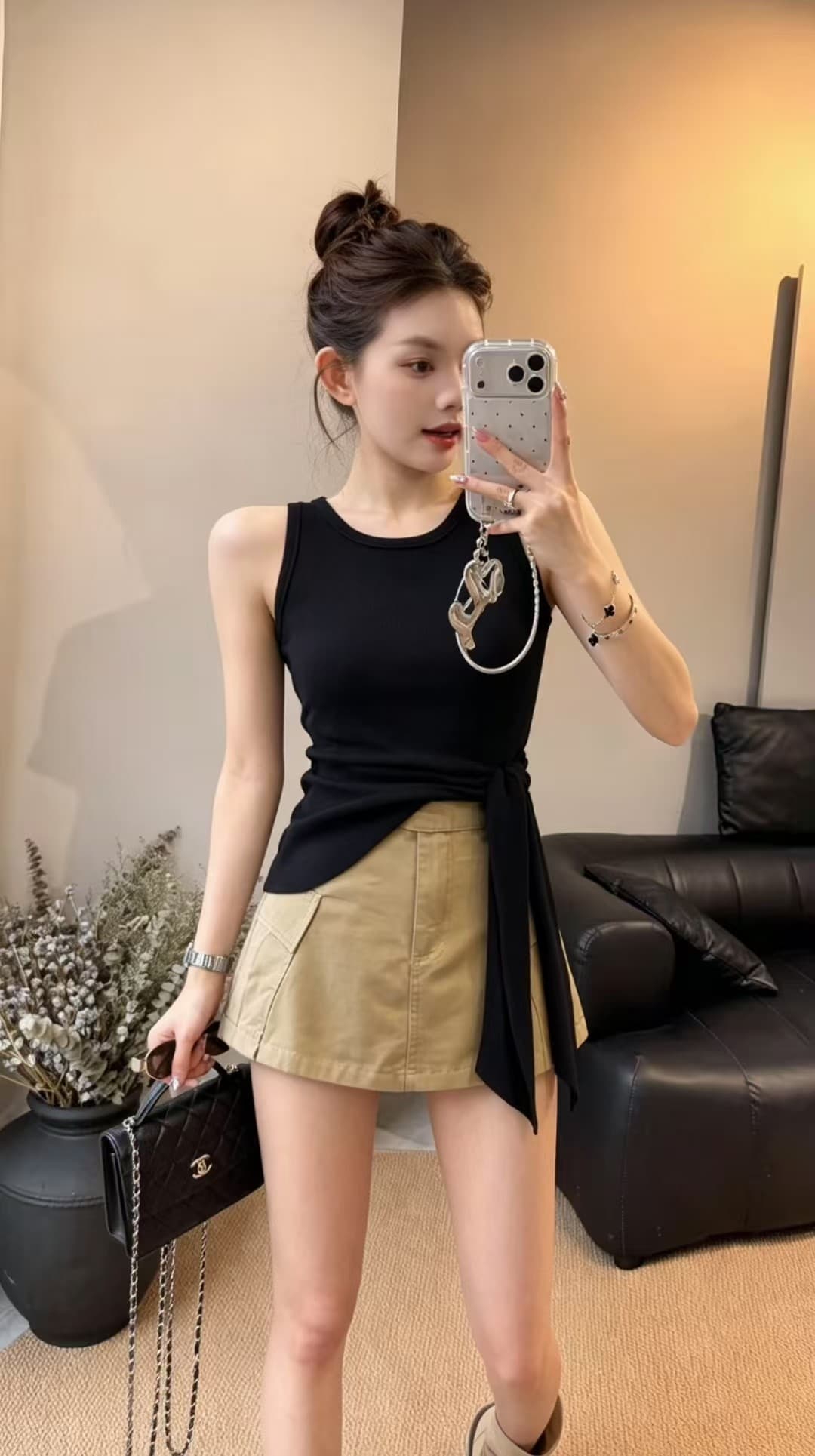 불규칙 레이스업 조끼 달콤한 차가운 워크웨어 반바지 그룹 세트 상세 이미지 5