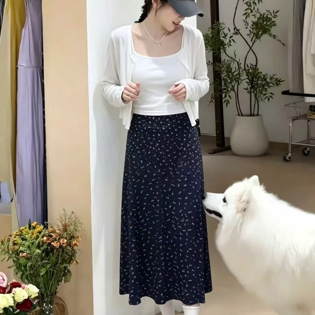 달콤한 자매 바람 우유 씽 하는 소리 레이스 조각 캐미솔 외부 가져 가라. 오픈 가디건 하이웨이스트 도루 센스 꽃무늬 반신 치마 세트 이미지 5
