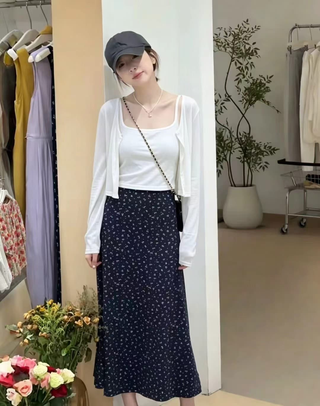 달콤한 자매 바람 우유 씽 하는 소리 레이스 조각 캐미솔 외부 가져 가라. 오픈 가디건 하이웨이스트 도루 센스 꽃무늬 반신 치마 세트 상세 이미지 5