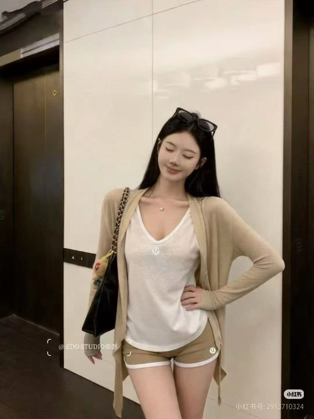 여름 루즈핏 캐미솔 얇은 스타일 자외선 차단 후드 오픈 가디건 반바지 세트 3종 세트 이미지 4