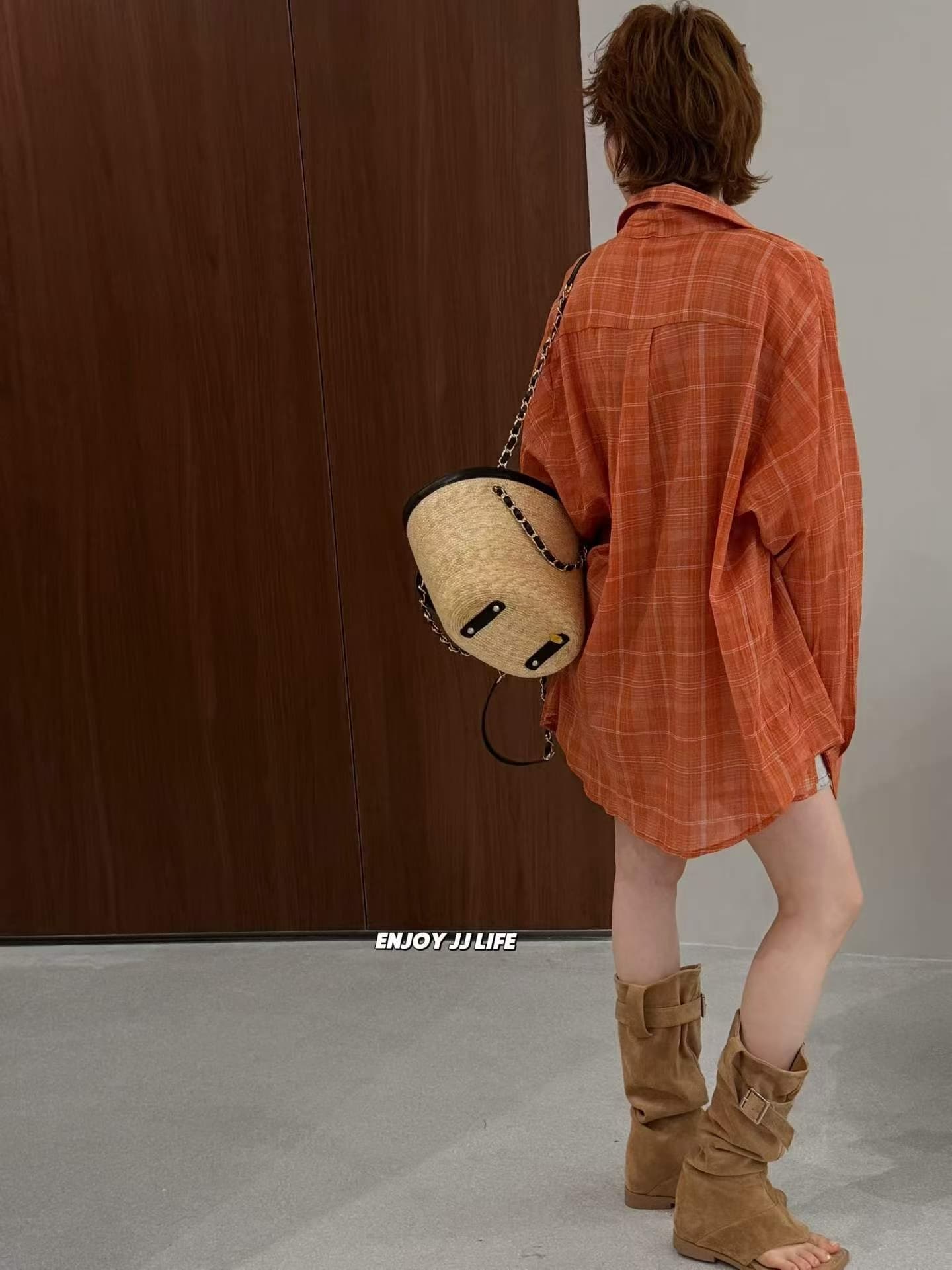 뒤집다 파일럿 포트 바람 체크무늬 연령 감소 자외선 차단 셔츠 미니멀리즘 다용도 캐주얼 슬림해 보이는 조끼 이미지 4