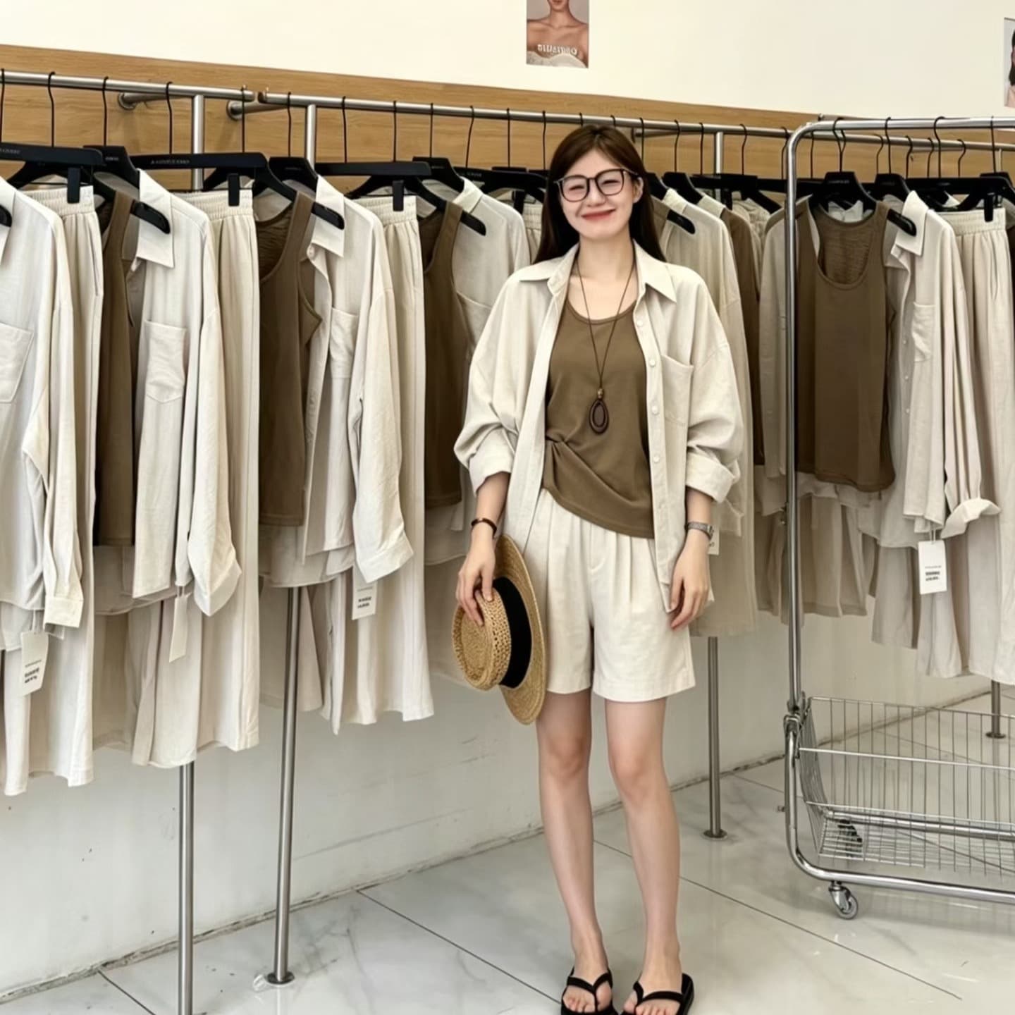 캐주얼 작은 대중 세트 POLO 칼라 반팔 여성 셔츠 캐미솔 여름 와이드 레그 팬츠 한 부서 착용 가져 가라. 3종 세트 이미지 5