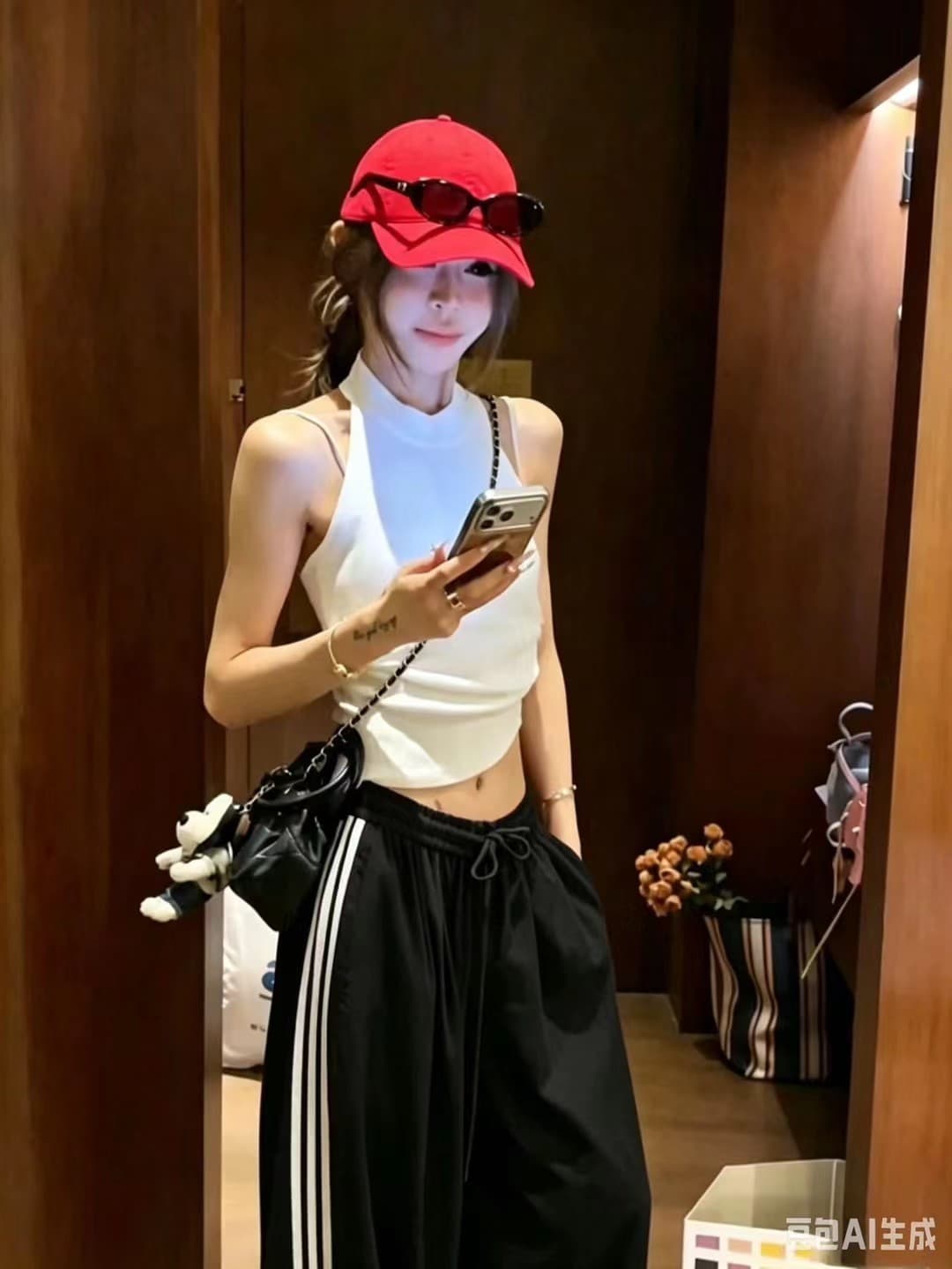 여름 새로운 아메리칸 백리스 민소매 슬림해 보이는 조끼 슬립 워크웨어 레트로 3개 바 캐주얼 바지 투피스 세트 이미지 3