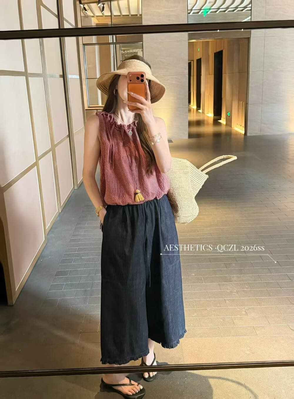 레트로 스타일 체크무늬 민소매 조끼 여성 셔츠 여름 새로운 다용도 작은 셔츠 캐주얼 바지 투피스 세트 상세 이미지 3