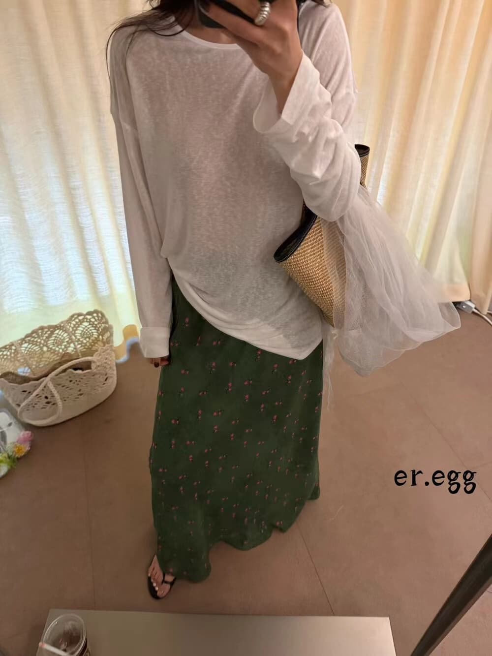 익스트림 제인 바람이 아닙니다. 규칙 대 에디션 느슨함 센스 반팔 프린트 도루 센스 큰 진자 느슨함 센스 롱 코트 반신 스커트 이미지 3