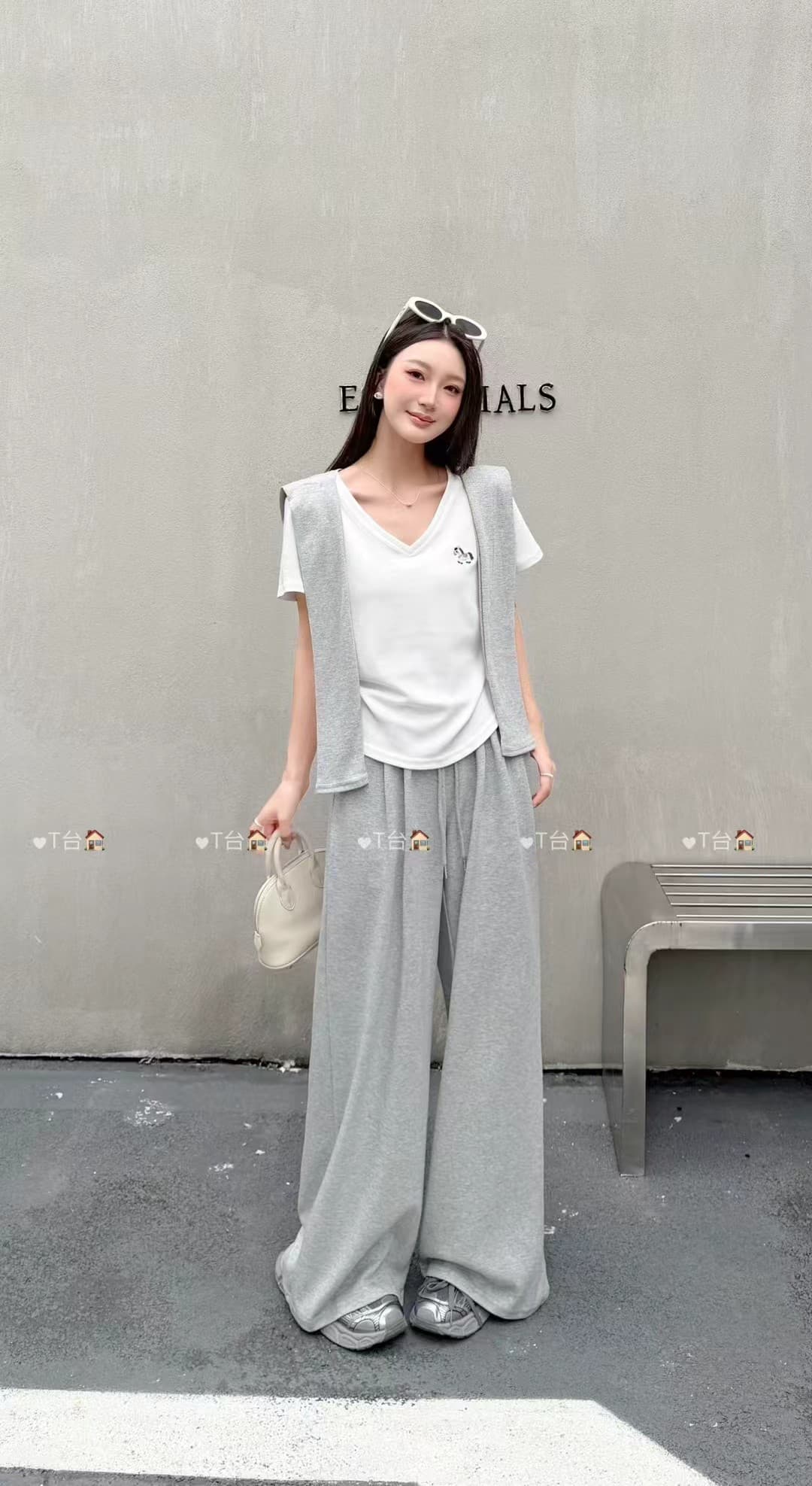 한 부서 미니멀리즘 자수 느긋한 바람 슬림해 보이는 티셔츠 다용도 숄 하이웨이스트 펌프 로프 스트라이프 캐주얼 긴 바지 3종 세트 상세 이미지 9