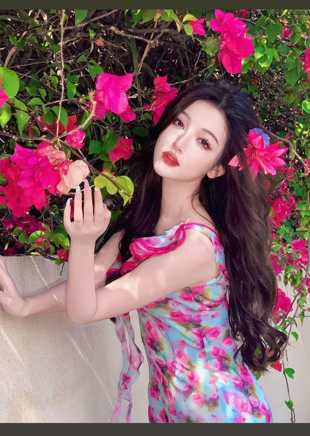 장미 섬 이중층 레이스 V넥 꽃무늬 드레스 아이들 2026 여름 새로운 프랑스식 해변가 휴가 롱 스커트 상세 이미지 1