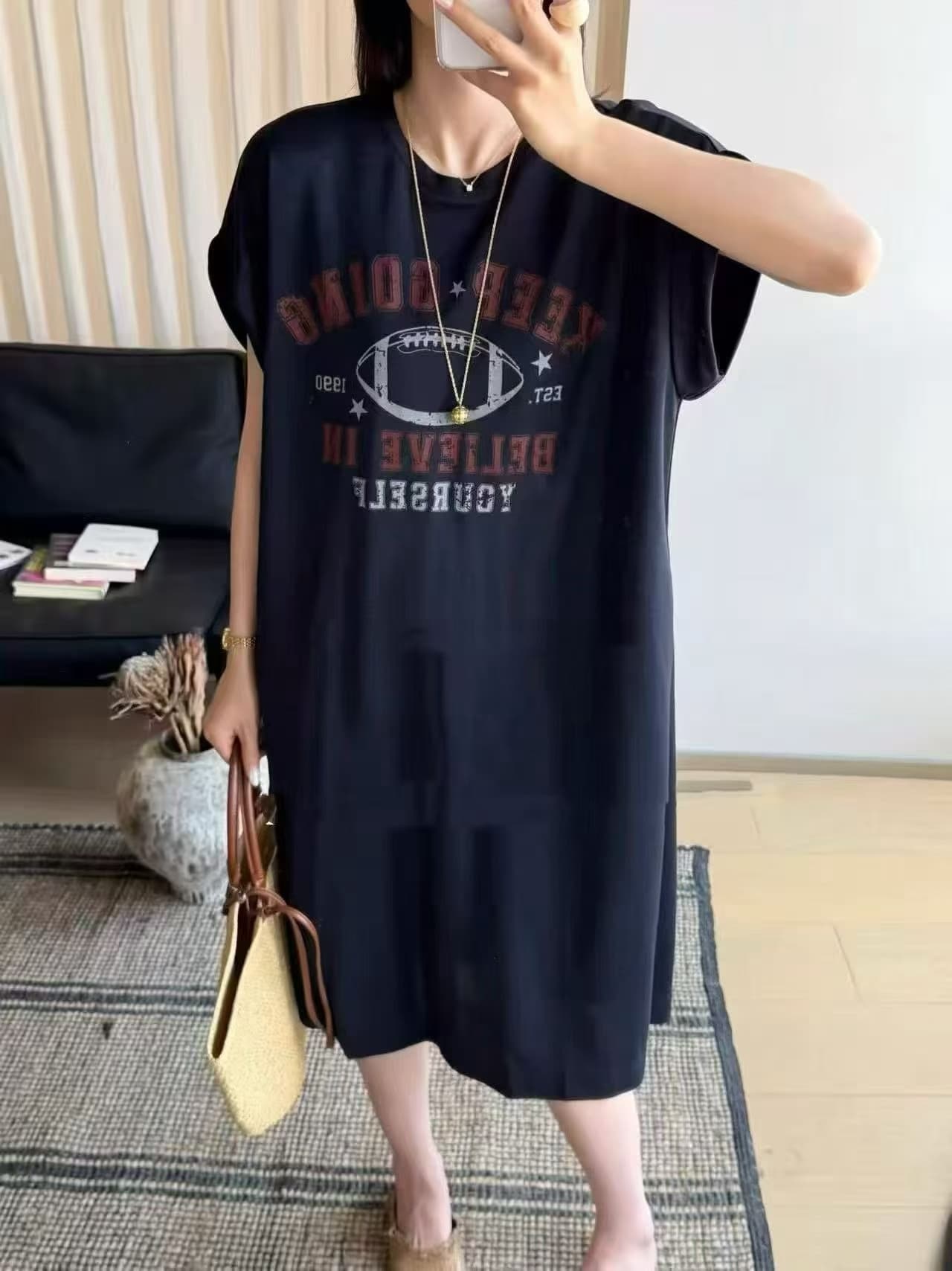 한국 동대문 새로운 한 부서 ins 바람 여름 프린트 스트레이트 치마 다용도 반팔 드레스 Feifei 소매 상세 이미지 7