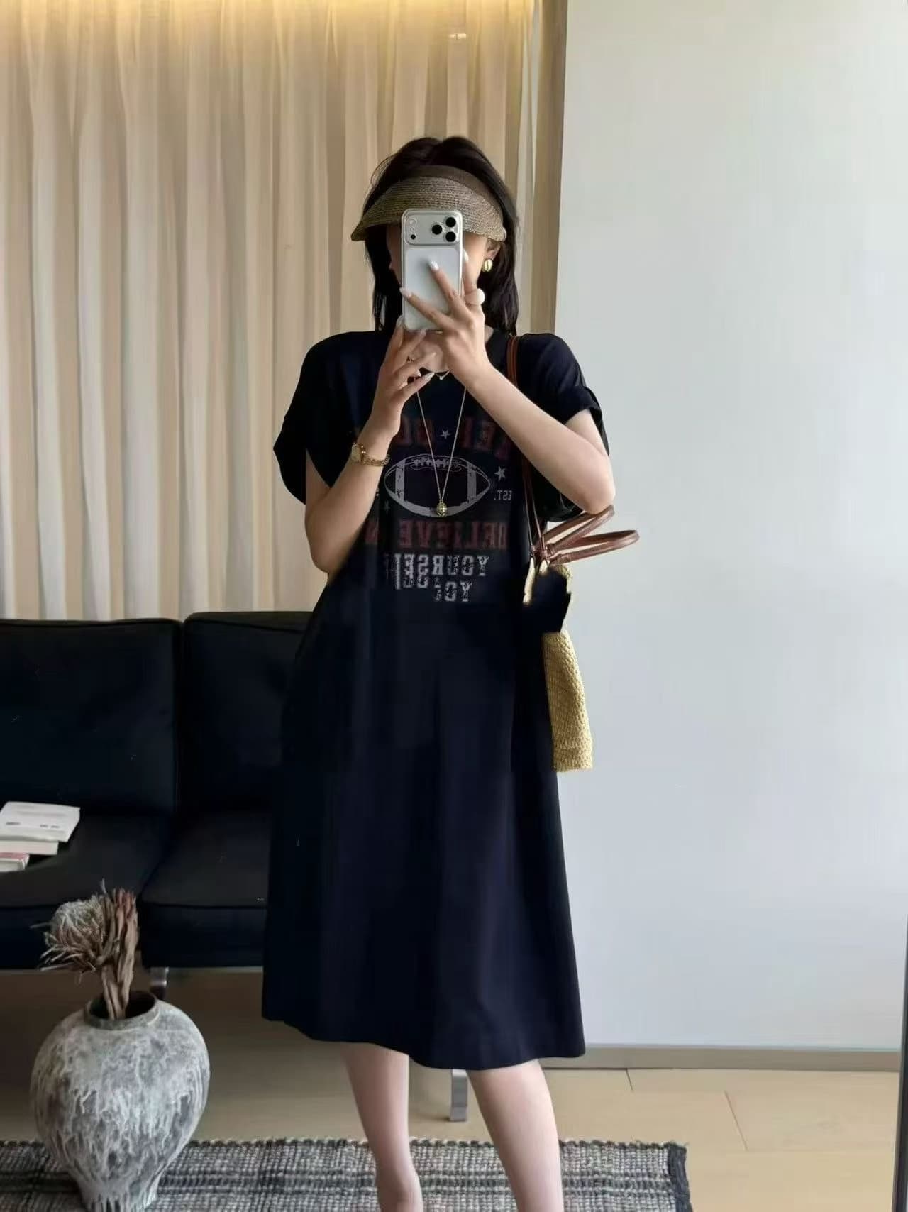 한국 동대문 새로운 한 부서 ins 바람 여름 프린트 스트레이트 치마 다용도 반팔 드레스 Feifei 소매 상세 이미지 9