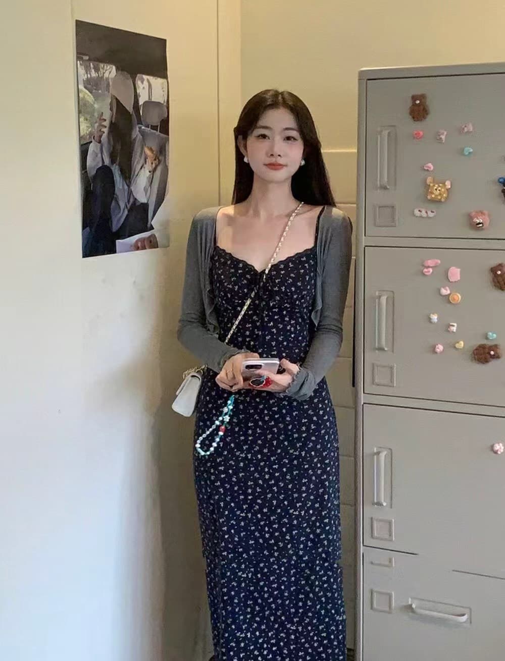 얇은 스타일 숄 자외선 차단 카디건 코트 한 부서 꽃무늬 드레스 몸매 가꾸기 슬립 니트 롱 스커트 상세 이미지 2