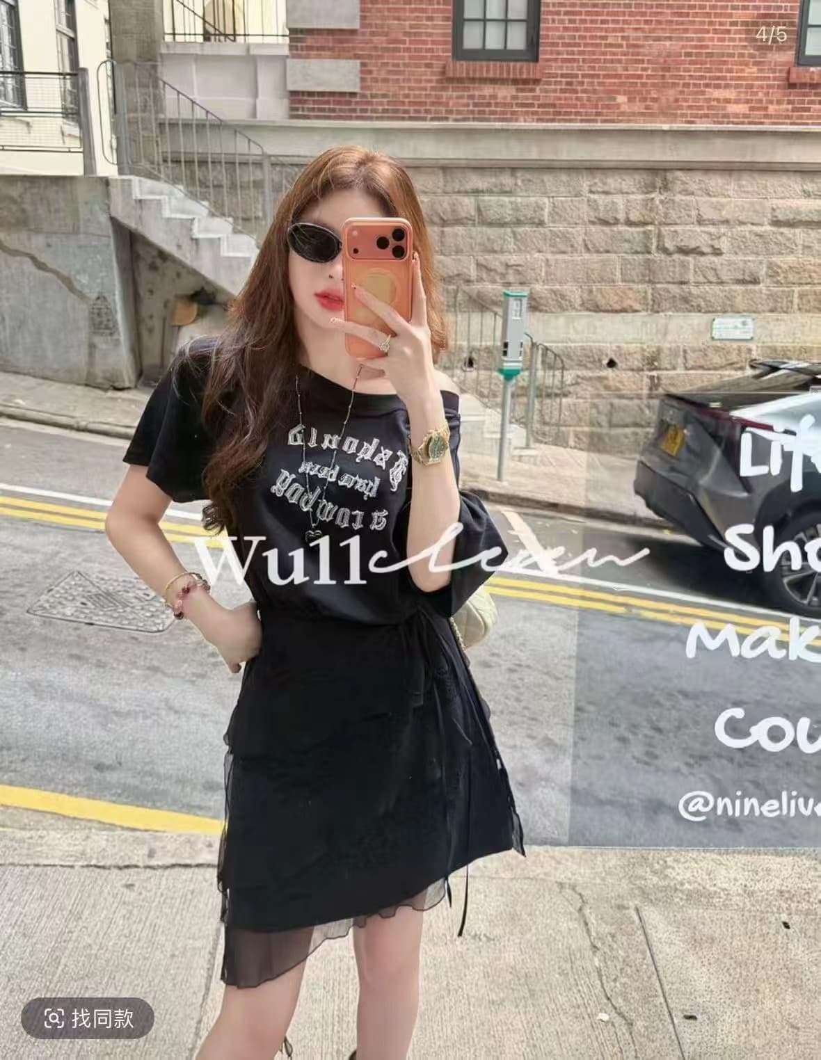 새로운 디자인 섹션 섹시함 알파벳 자수 비스듬한 칼라 티셔츠 치마 레이스 프릴 랩스커트팬츠 투피스 세트 이미지 2
