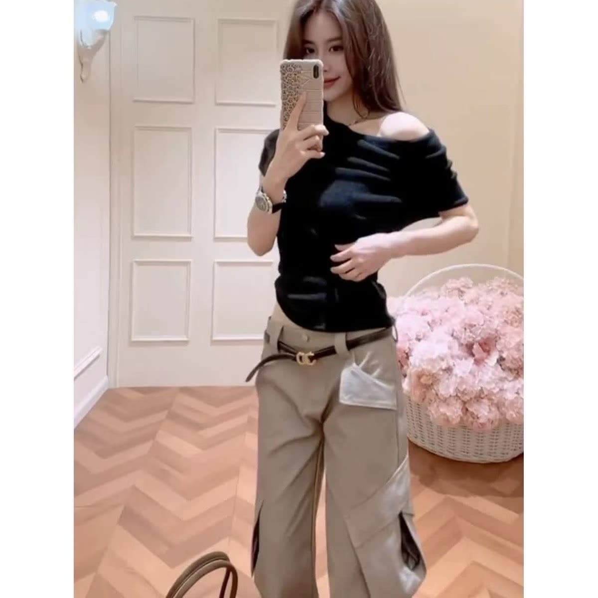 검정색 백리스 맨위 핫걸 섹시함 행침 목 캐미솔 여름 캐주얼 바지 투피스 세트