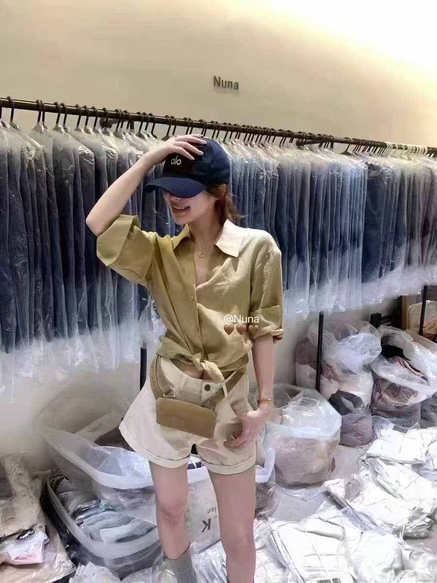 한 부서 미니멀리즘 다용도 폴로 칼라 셔츠 루즈핏 캐주얼 맨위 느긋한 품격 반바지 투피스 세트 상세 이미지 10