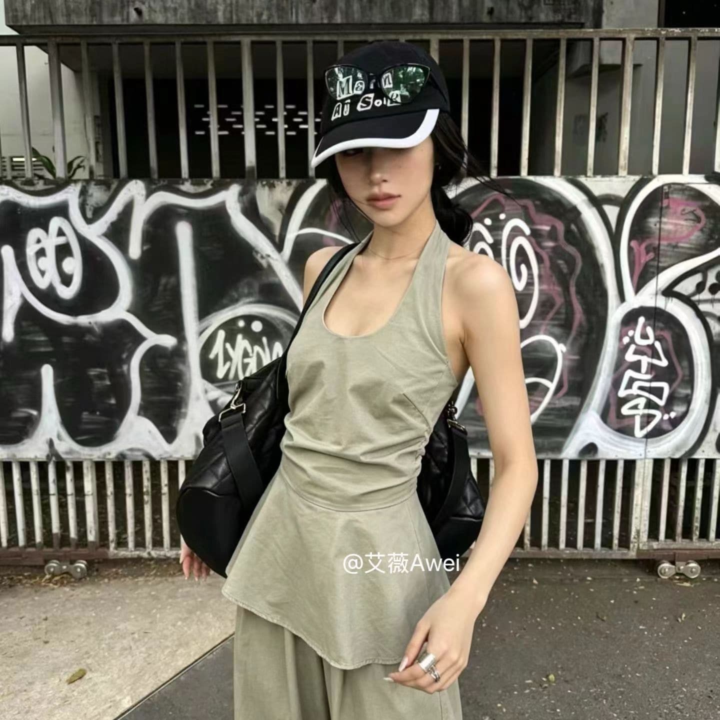 2026 여름 새로운 민소매 허리 수축 행침 목 조끼 와이드 레그 팬츠 세트 여성 루즈핏 캐주얼 투피스 세트 이미지 5