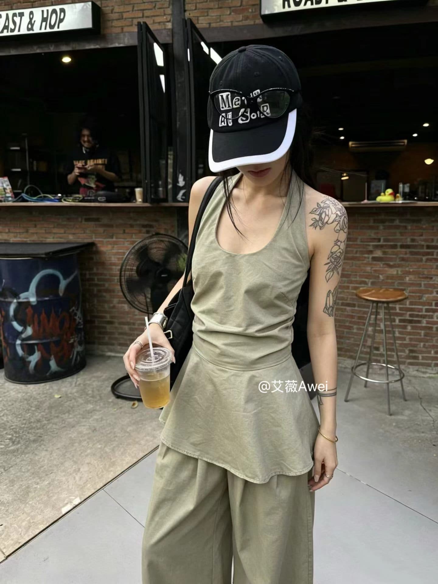 2026 여름 새로운 민소매 허리 수축 행침 목 조끼 와이드 레그 팬츠 세트 여성 루즈핏 캐주얼 투피스 세트 상세 이미지 6